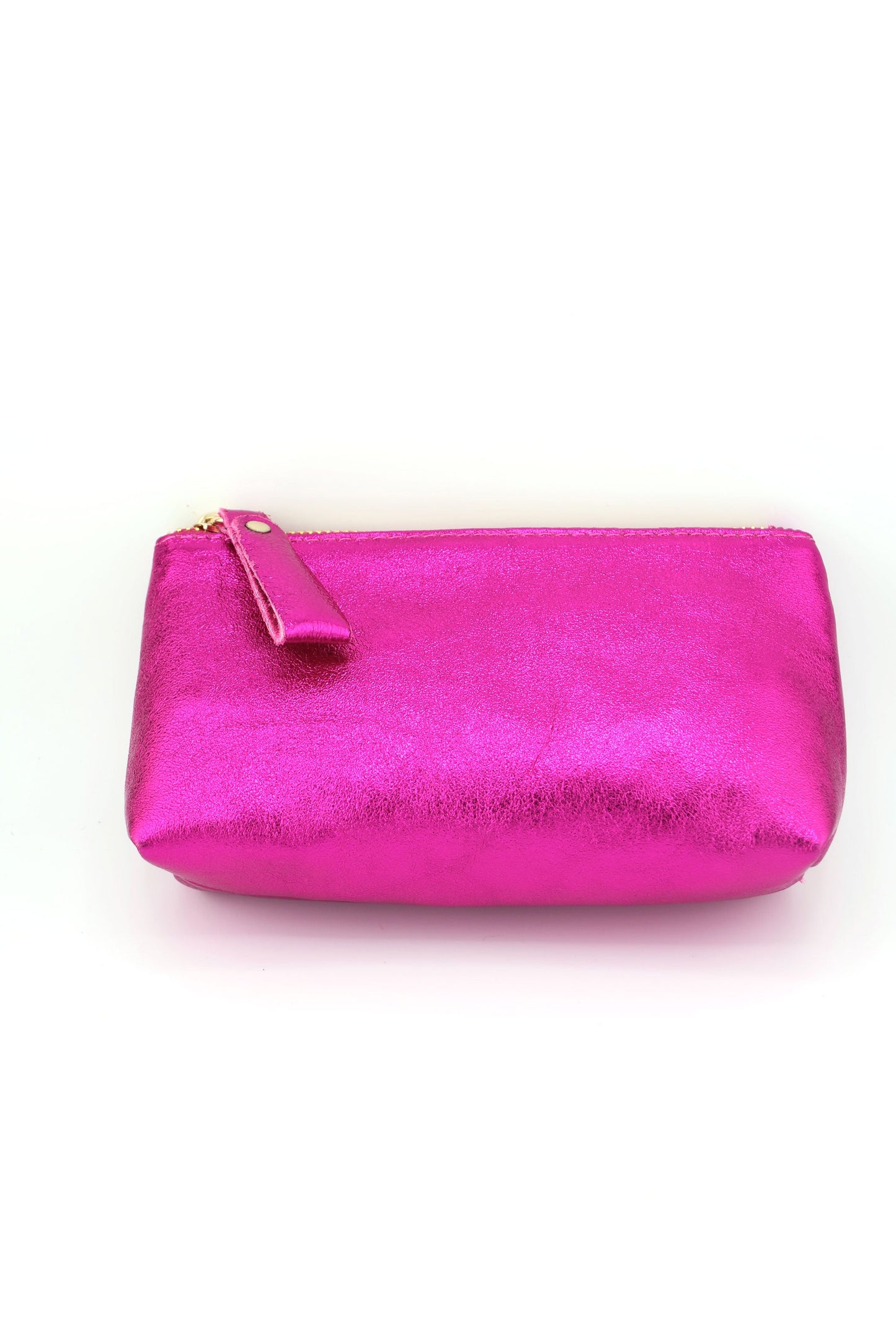 Midi Metallic Italian Leather Zipper Pouch, Purse, 7.5" Soft Real Leather, Assorted Colors
