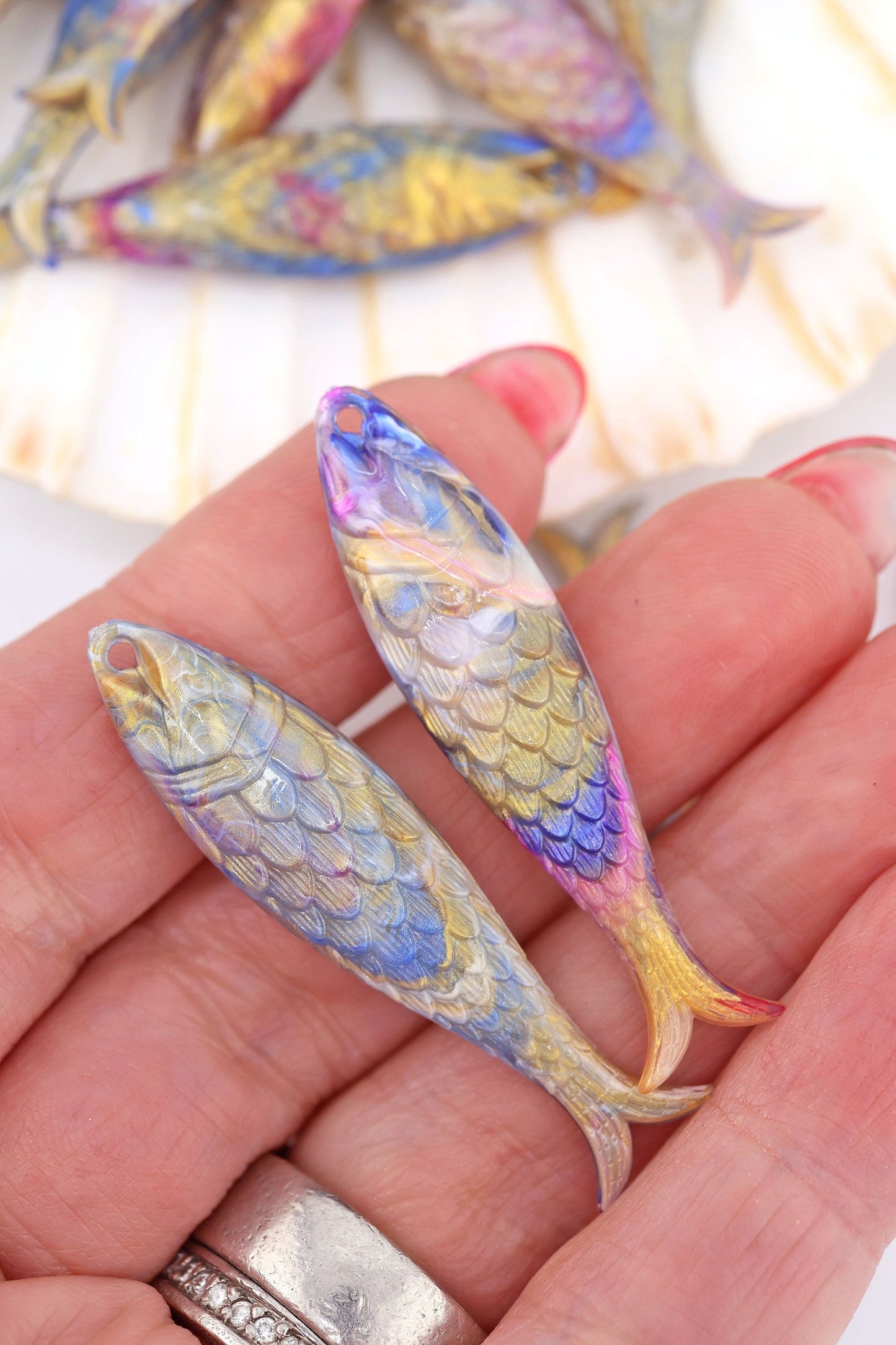 Galaxy Swirl Fish Beach Charm, German Resin Amulet, 48mm, 1 Pendant