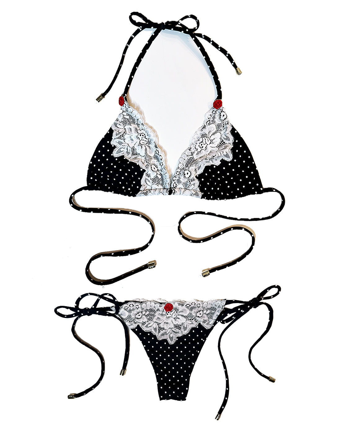 Gigi Tie Side Thong - Black White Dot
