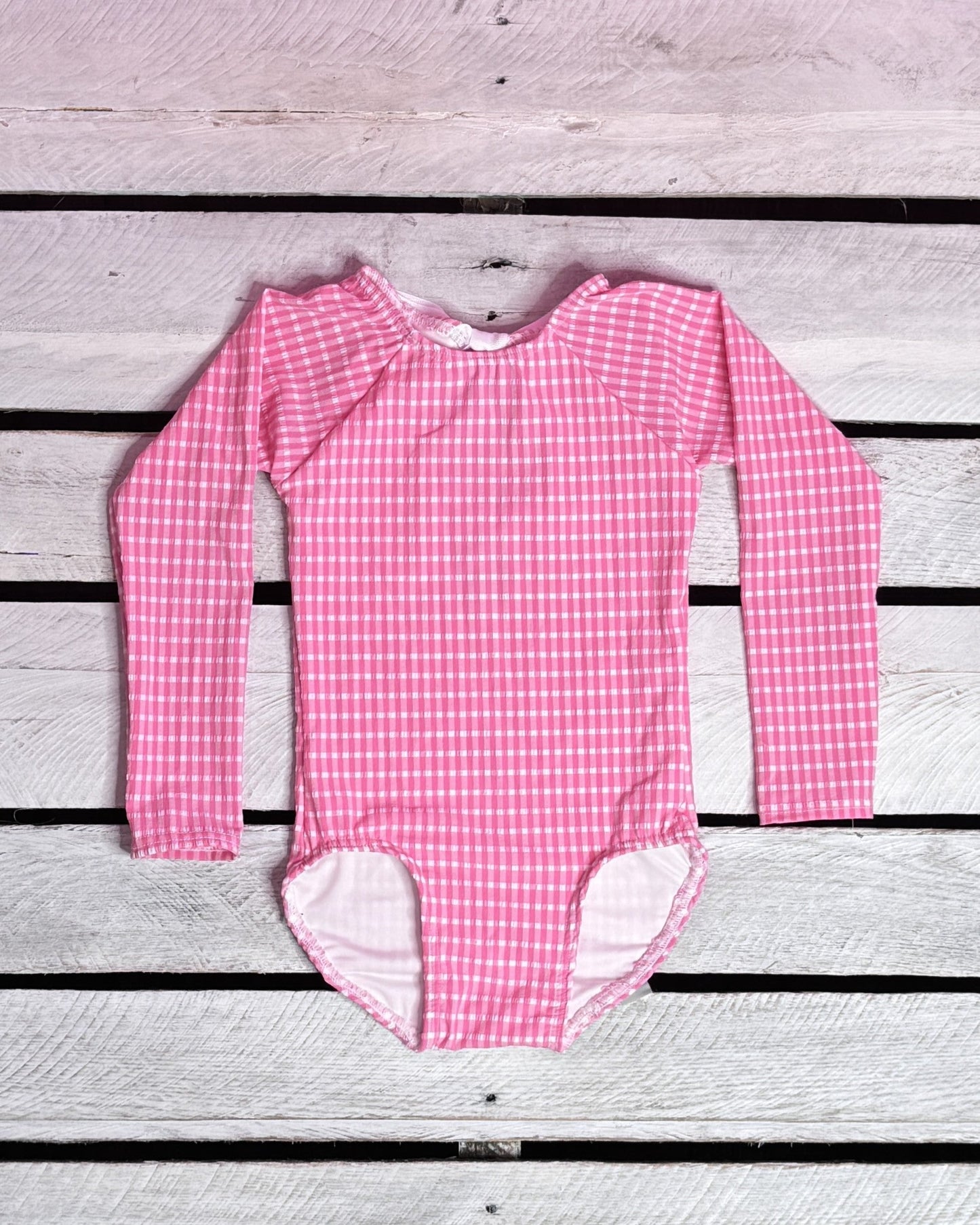 Textured Gingham Girls Long Sleeve with Bow Back