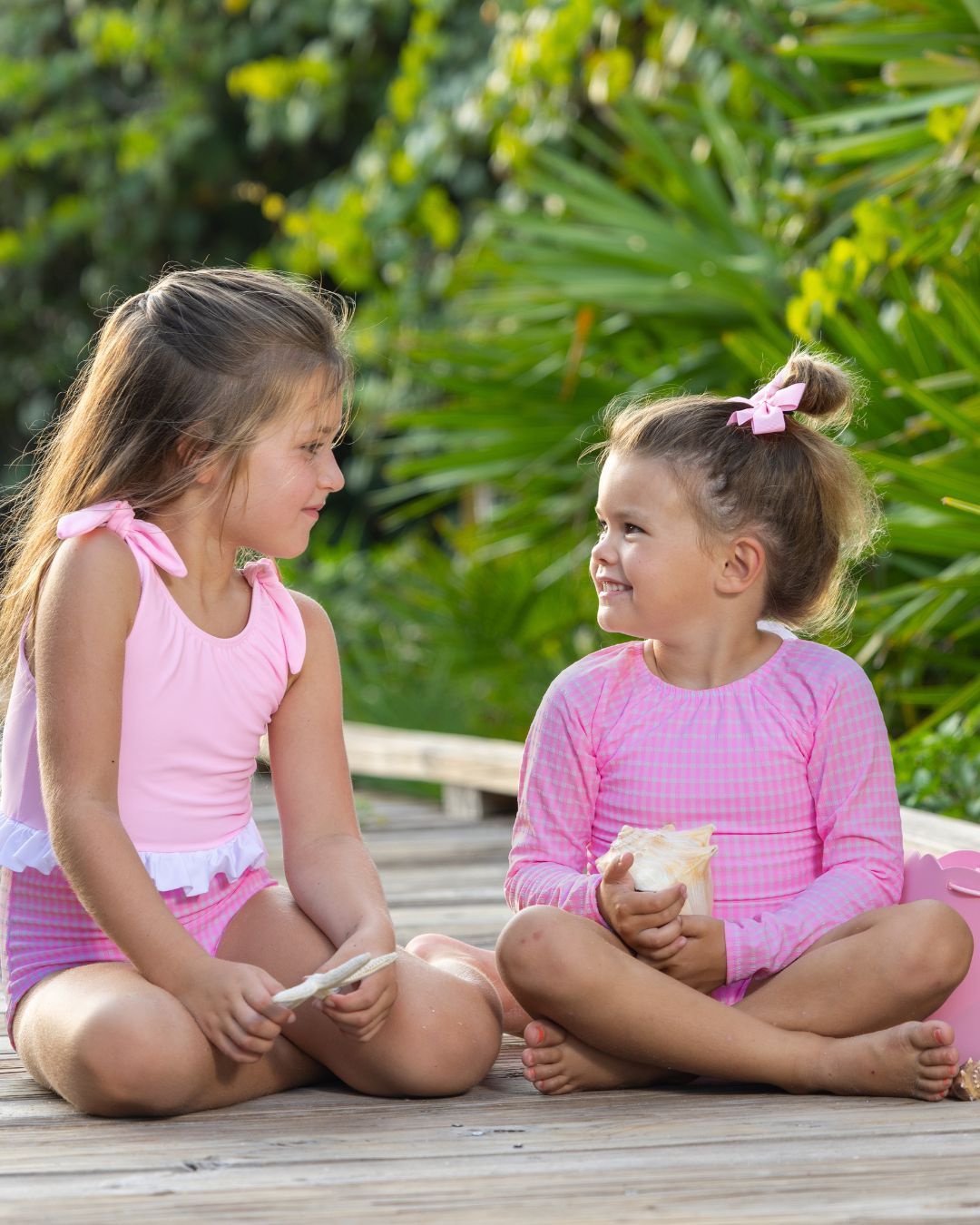 Textured Gingham Girls Skirted Swimsuit with Ties
