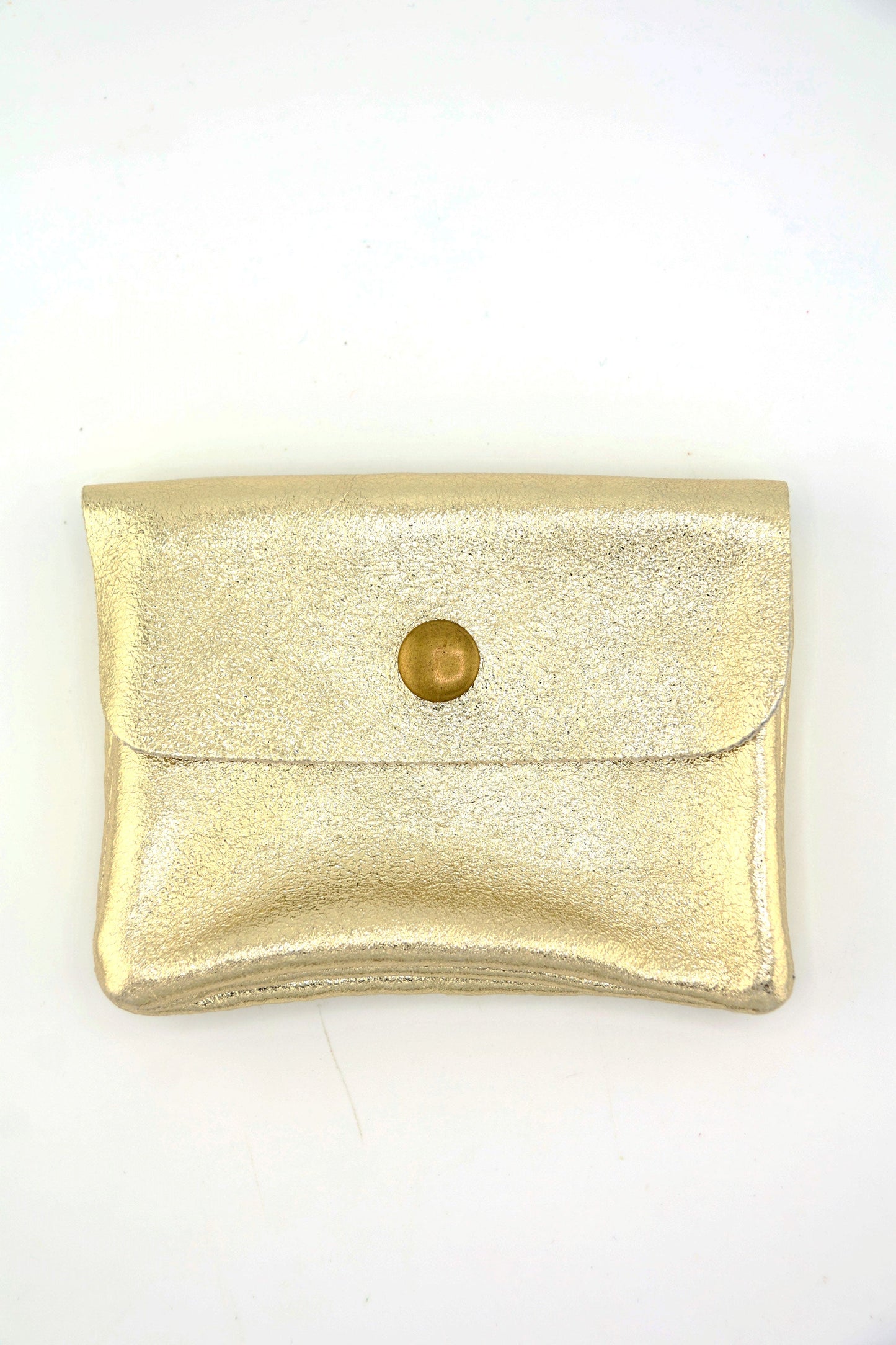 Metallic Italian Leather Coin Purse, 3 Compartments, Zipper Pocket