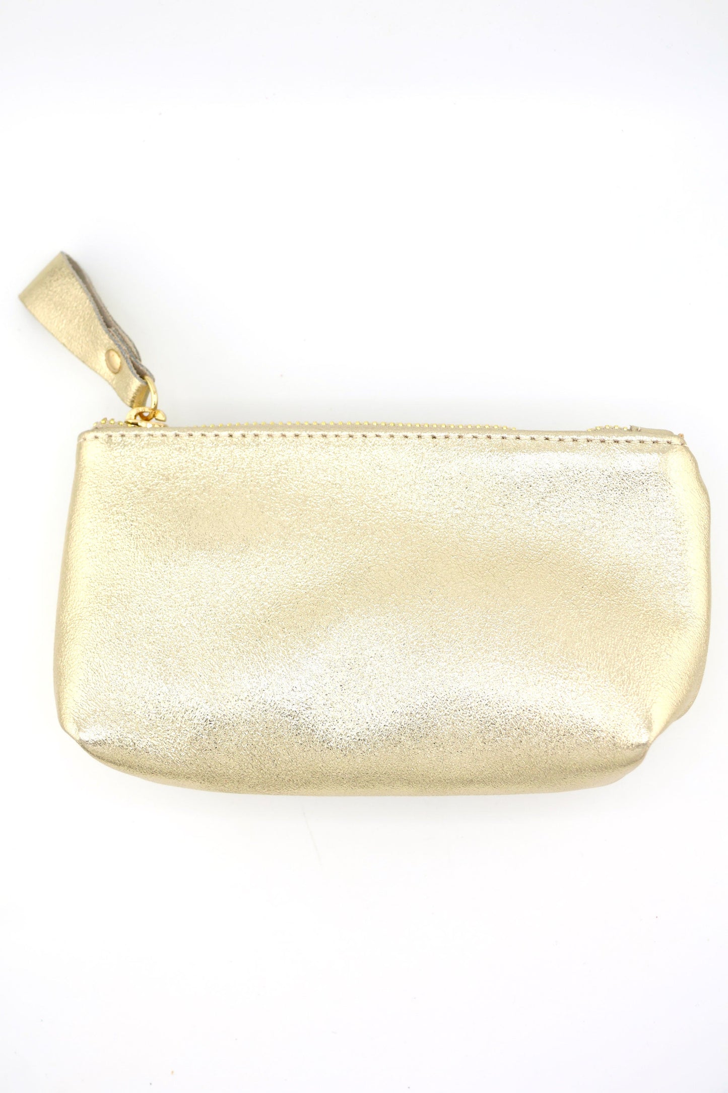 Midi Metallic Italian Leather Zipper Pouch, Purse, 7.5" Soft Real Leather, Assorted Colors