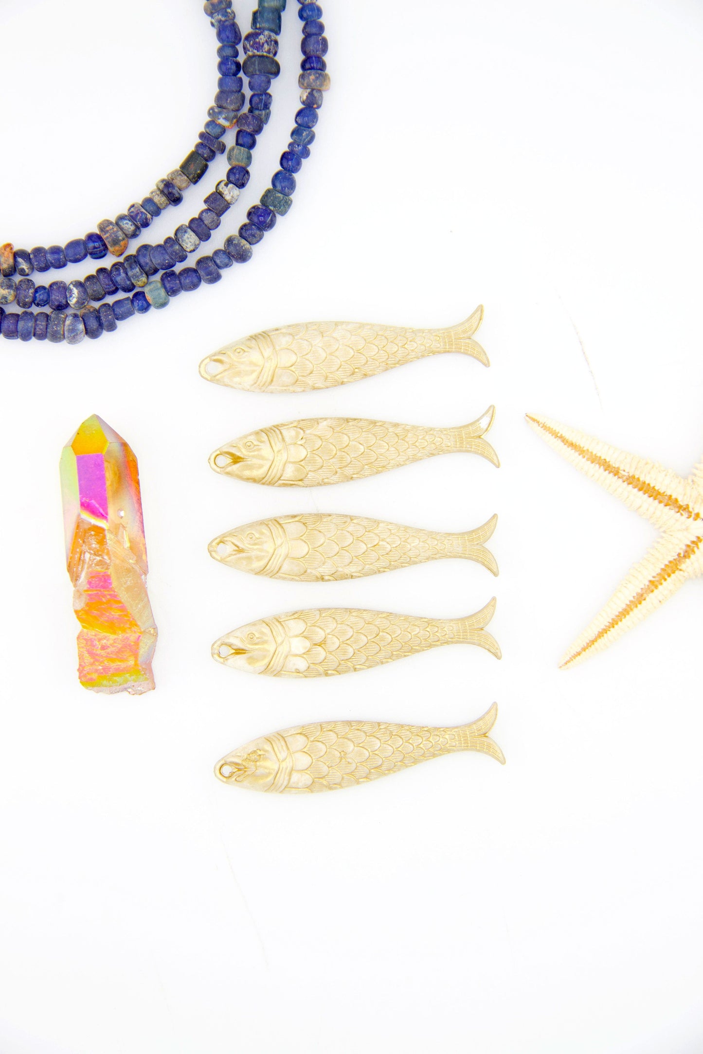 Golden Cream Fish Beach Charm, German Resin Amulet, 48mm, 1 Pendant