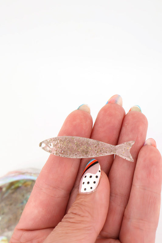 Clear with Glitter Fish Beach Charm, German Resin Amulet, 2", 1 Pendant