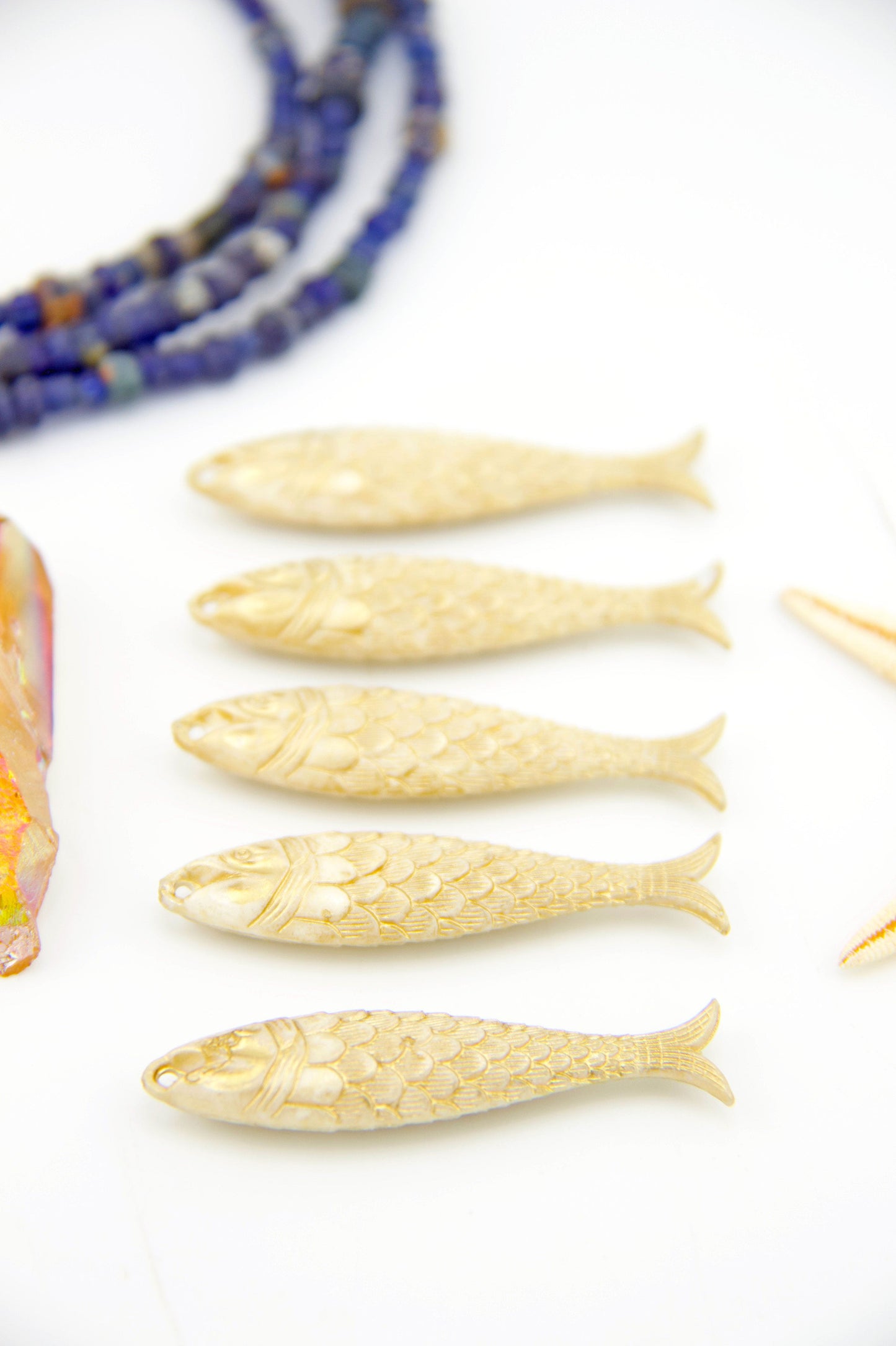 Golden Cream Fish Beach Charm, German Resin Amulet, 48mm, 1 Pendant