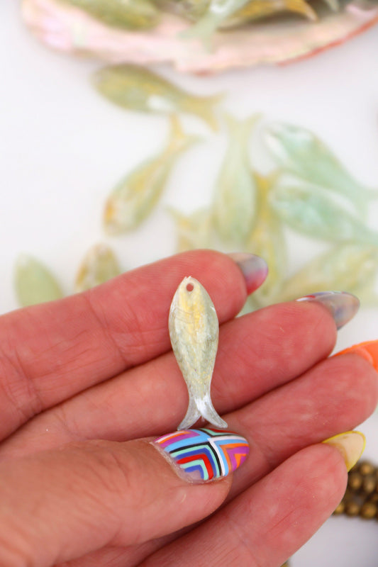 Golden Sage Fish Charm, German Resin, 27mm, 1 Pendant