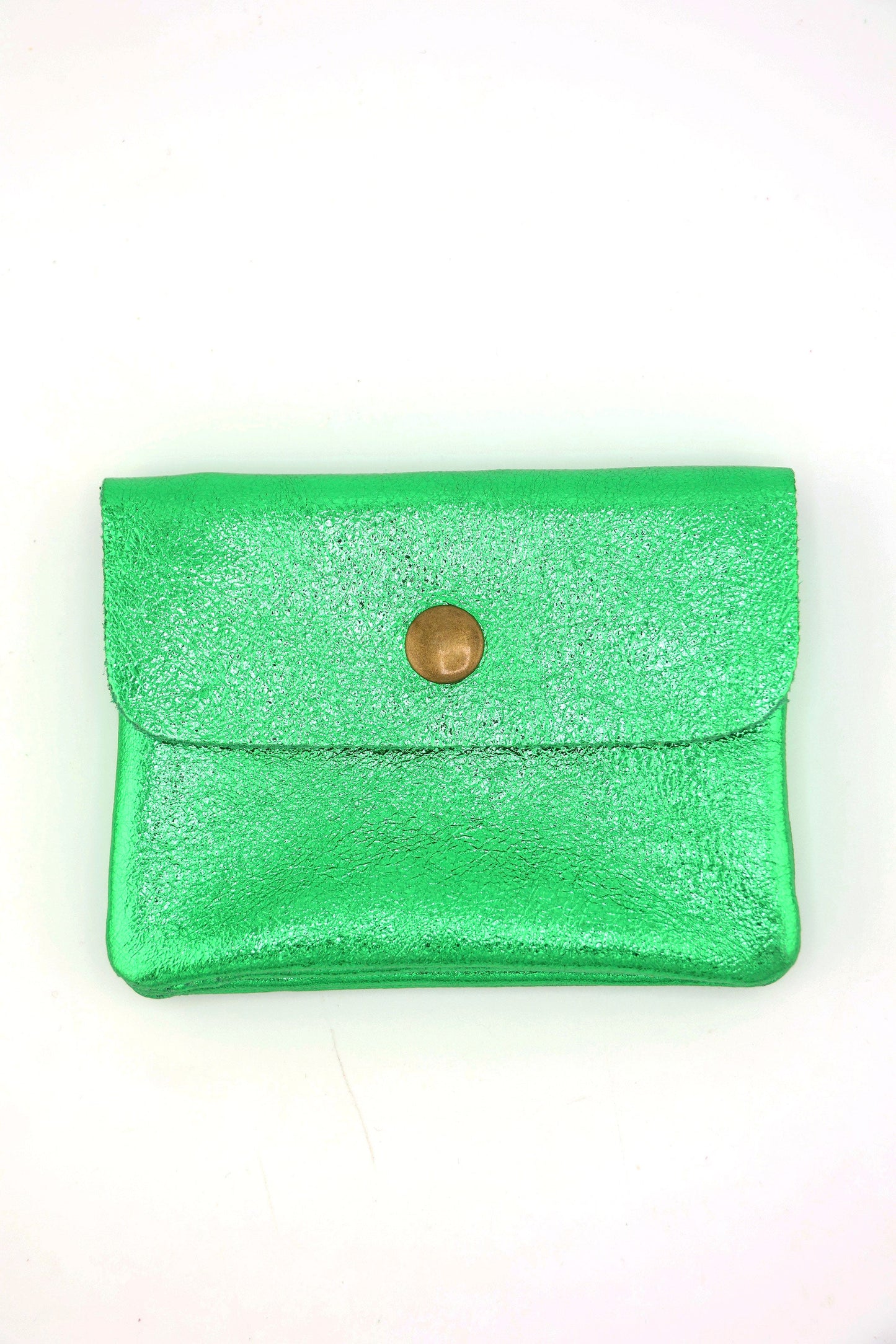 Metallic Italian Leather Coin Purse, 3 Compartments, Zipper Pocket