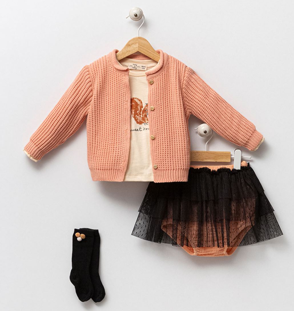 Baby Girl 4-Piece Autumn Outfit โ Pumpkin & Black Tulle