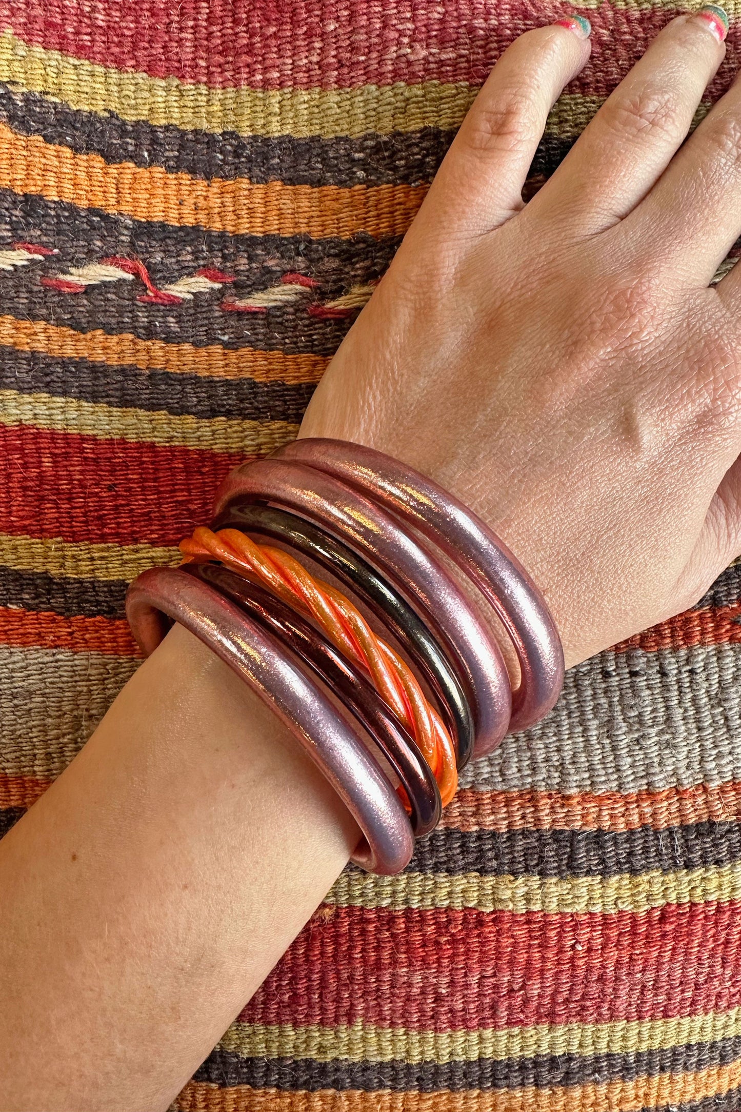 Luxe Thai Buddhist Temple Bracelets, Mantra Bangle, Kumlai, Two Tone