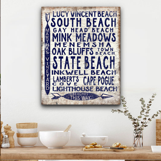 Martha's Vineyard Beaches Sign - Vintage Wood Look Vineyard Arrow Sign