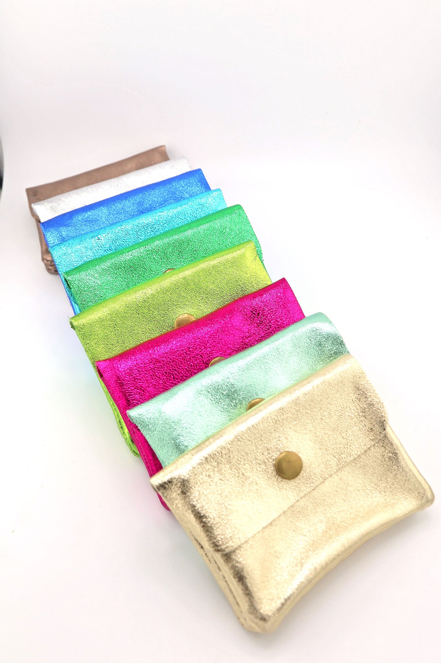 Metallic Italian Leather Coin Purse, 3 Compartments, Zipper Pocket