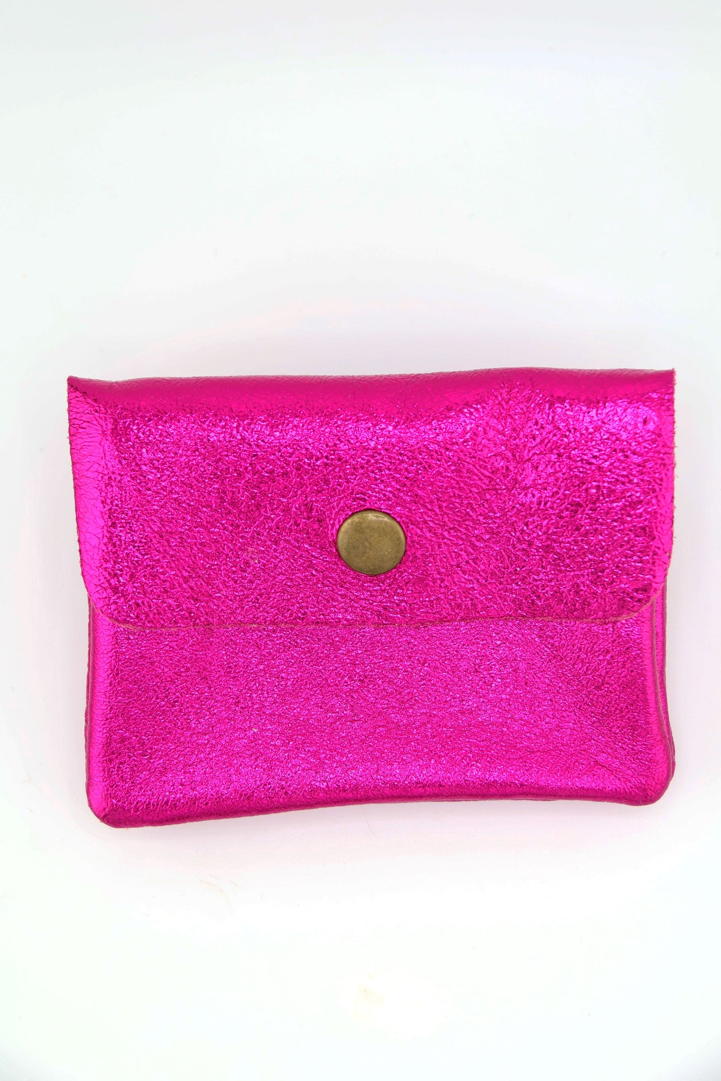 Metallic Italian Leather Coin Purse, 3 Compartments, Zipper Pocket