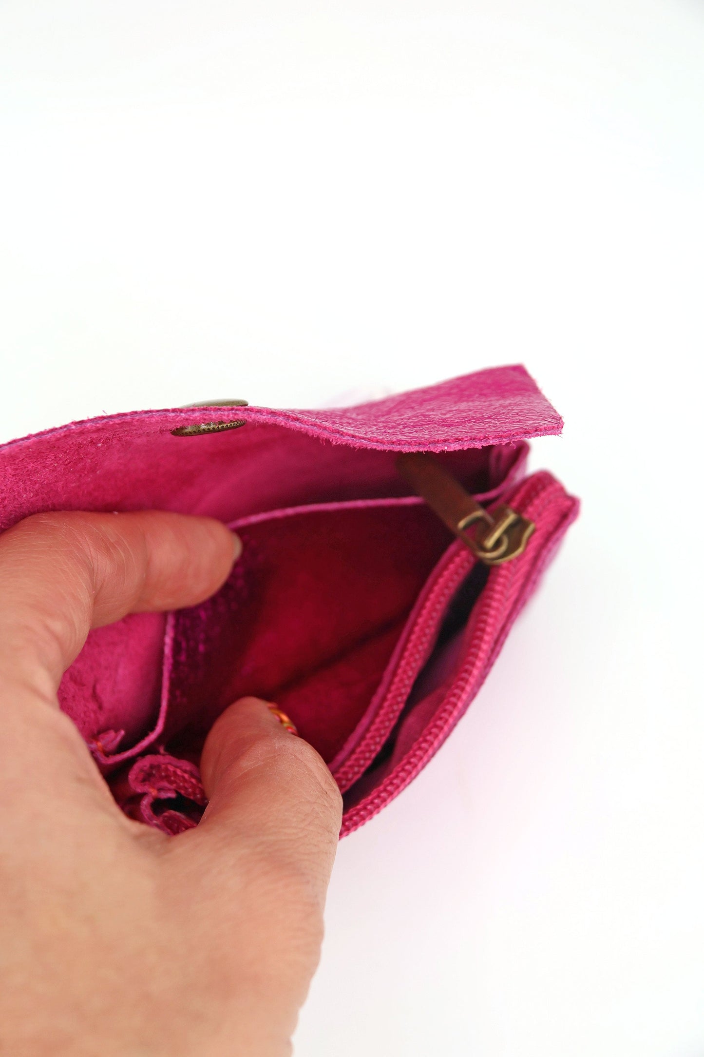 Metallic Italian Leather Coin Purse, 3 Compartments, Zipper Pocket