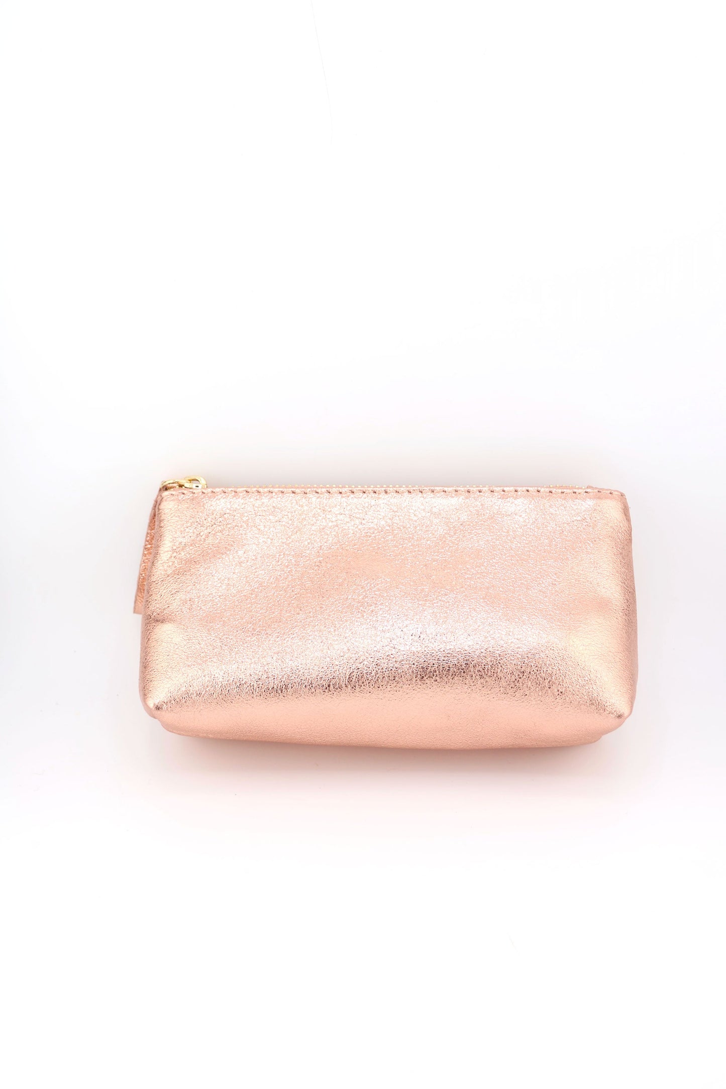Midi Metallic Italian Leather Zipper Pouch, Purse, 7.5" Soft Real Leather, Assorted Colors