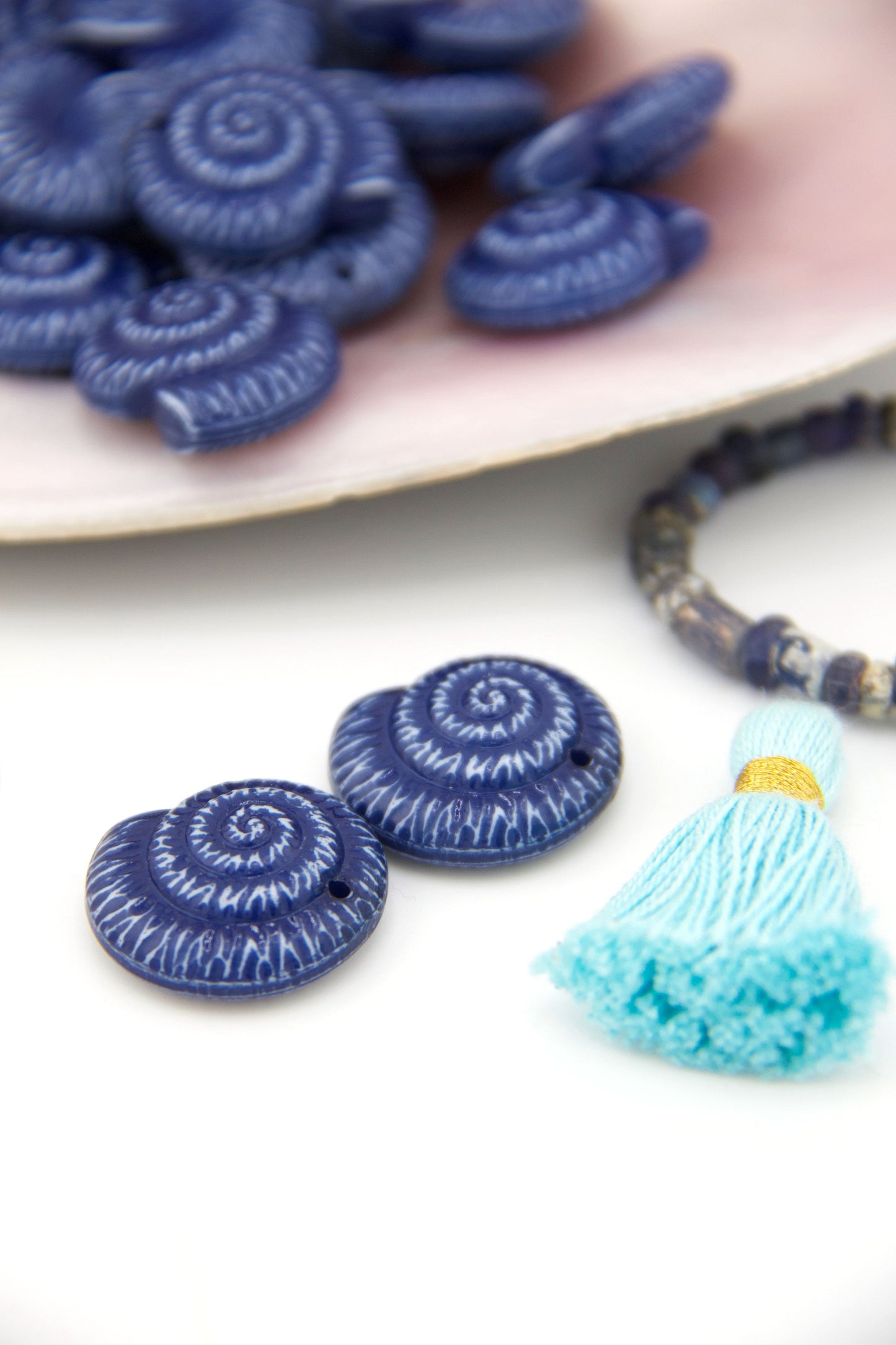 Cobalt Blue Nautilus Shell Resin Charm, 22mm, 1 Charm