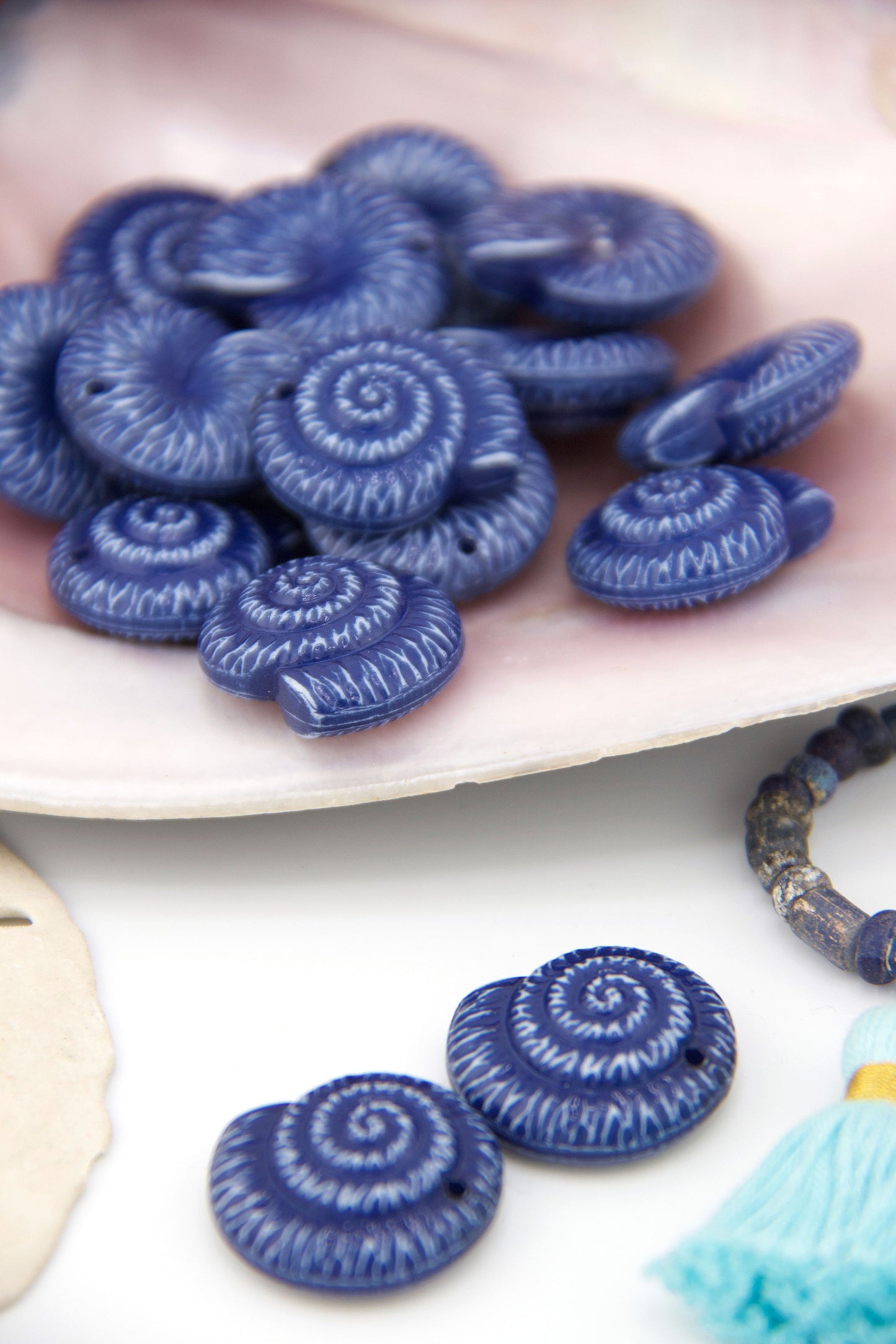 Cobalt Blue Nautilus Shell Resin Charm, 22mm, 1 Charm