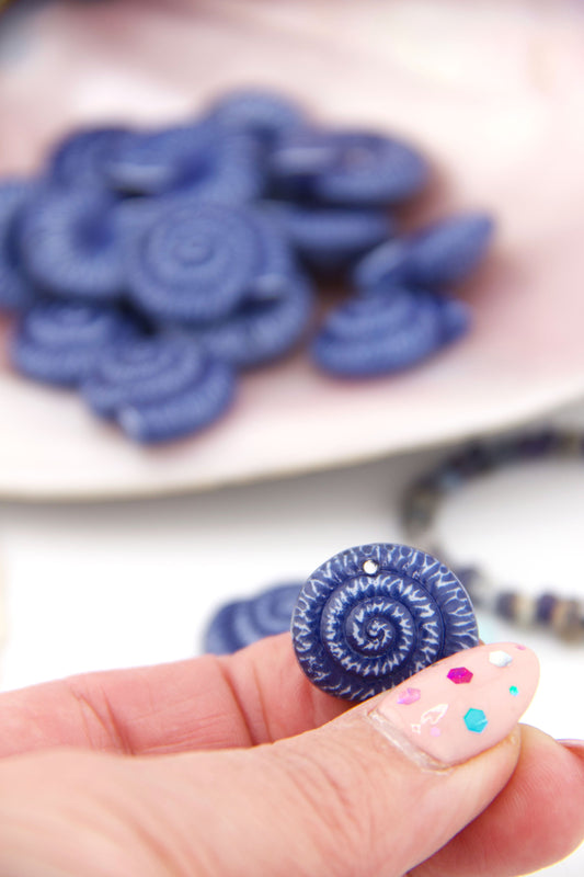 Cobalt Blue Nautilus Shell Resin Charm, 22mm, 1 Charm