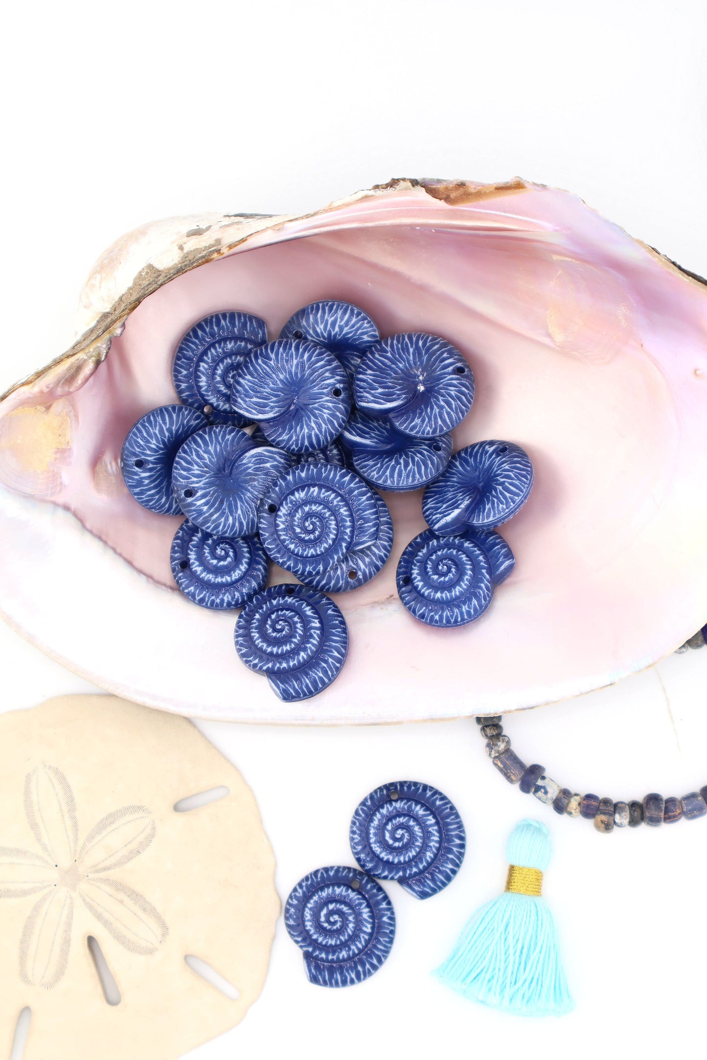 Cobalt Blue Nautilus Shell Resin Charm, 22mm, 1 Charm