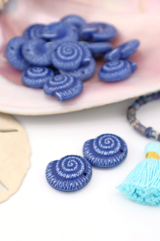Cobalt Blue Nautilus Shell Resin Charm, 22mm, 1 Charm