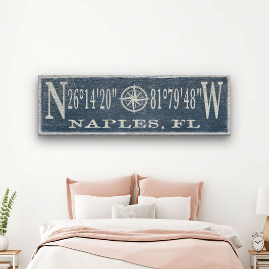 Personalized Coordinates Compass Rose Canvas Sign