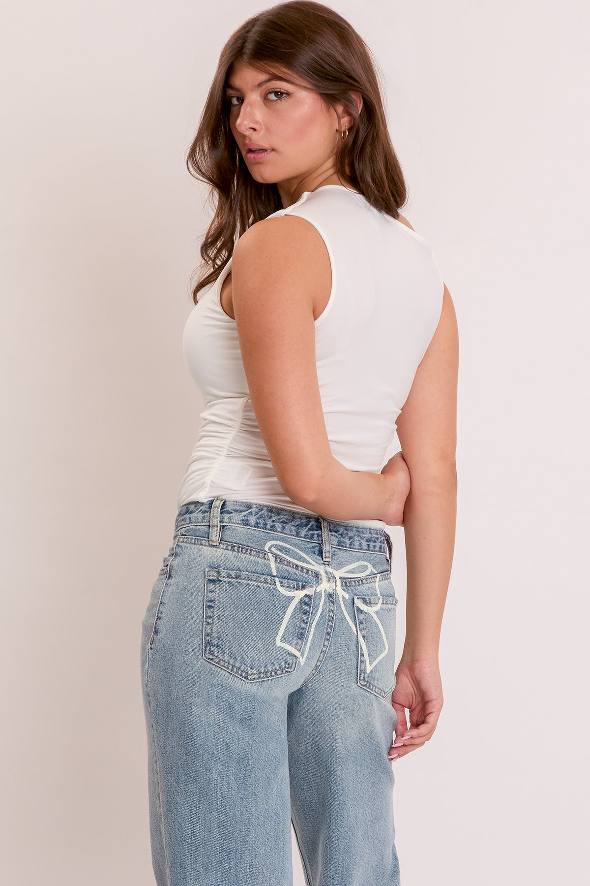 Women's Britney Wide Leg Jeans with Bow Print