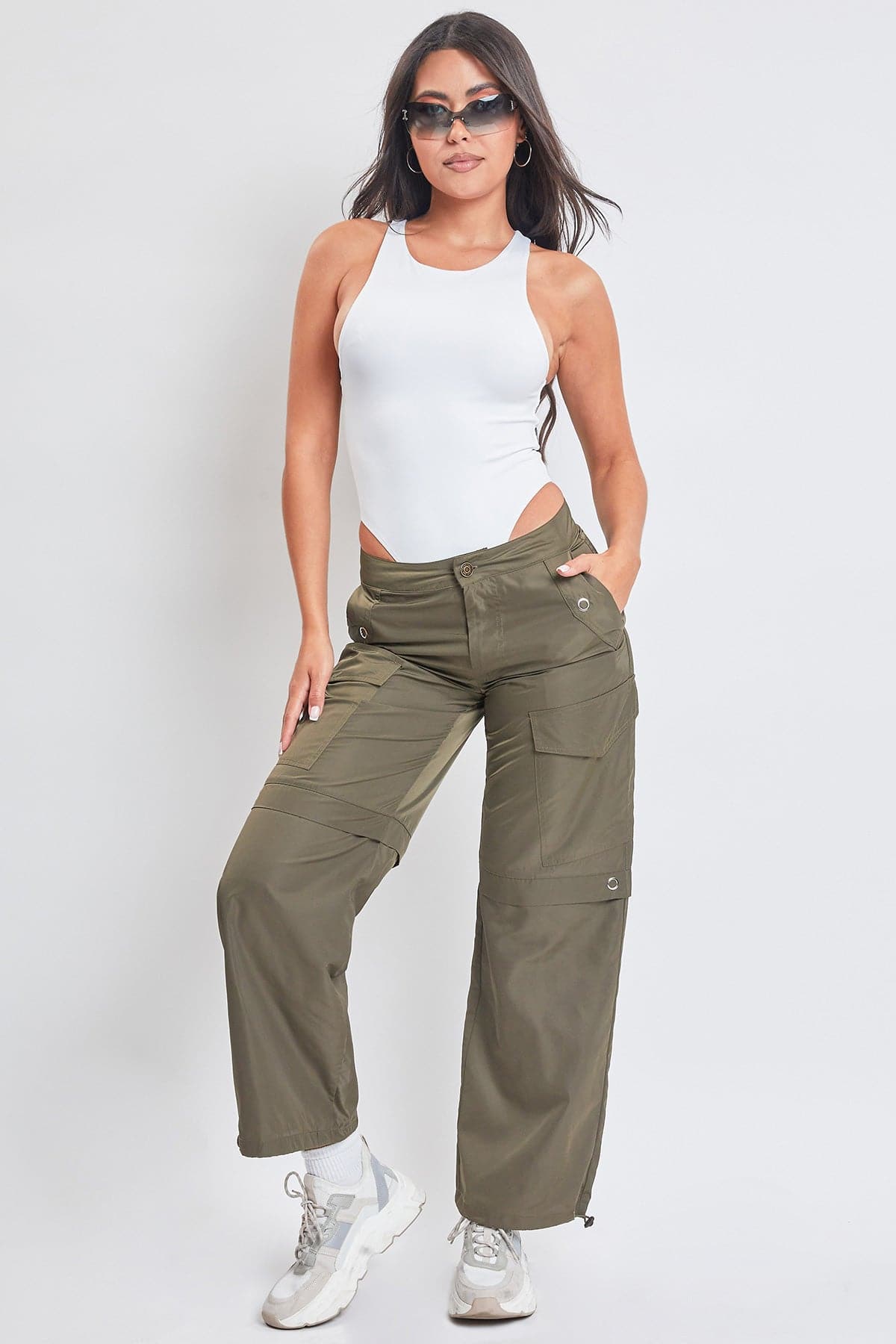 Women's Nylon Cargo Pants With Bungee Hem