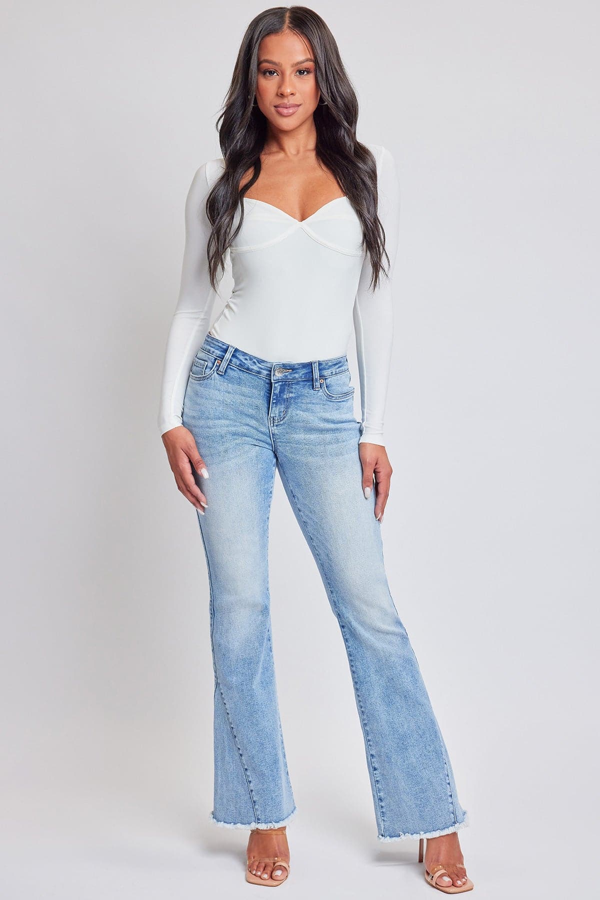 Women's Low Rise Fray Hem Flare Jeans