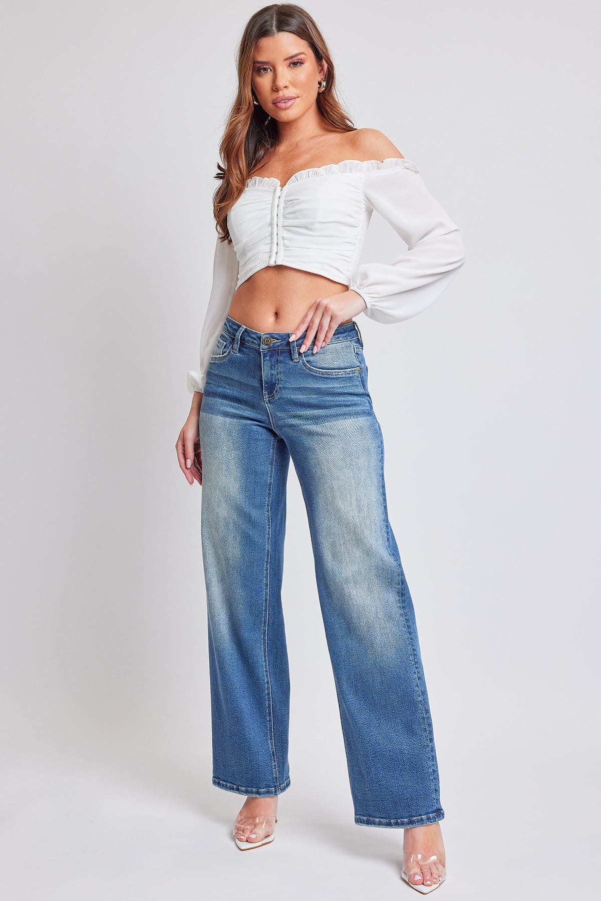 Women's Luxe Mid Rise Premium Stretch Wide Leg Jeans