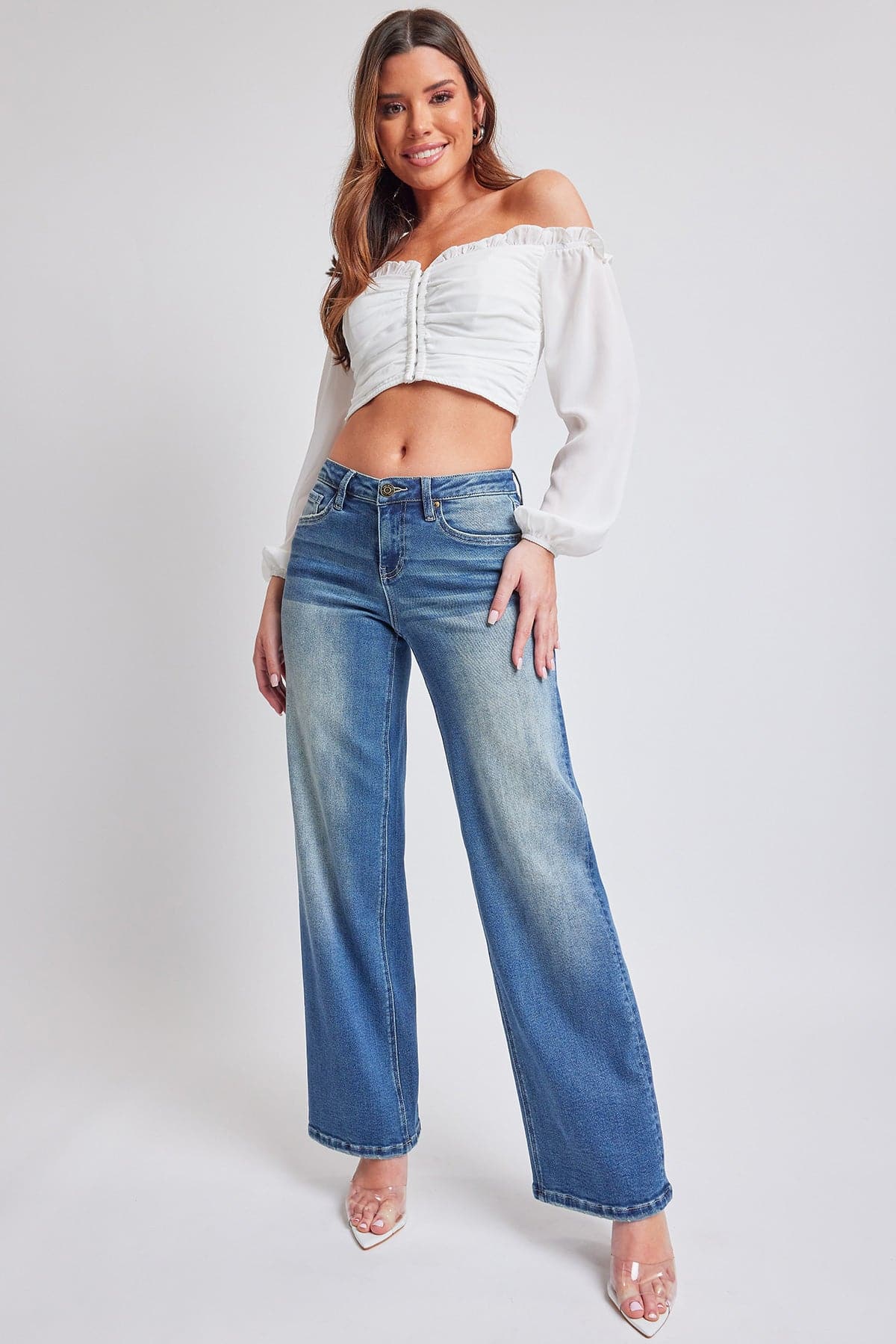 Women's Luxe Mid Rise Premium Stretch Wide Leg Jeans