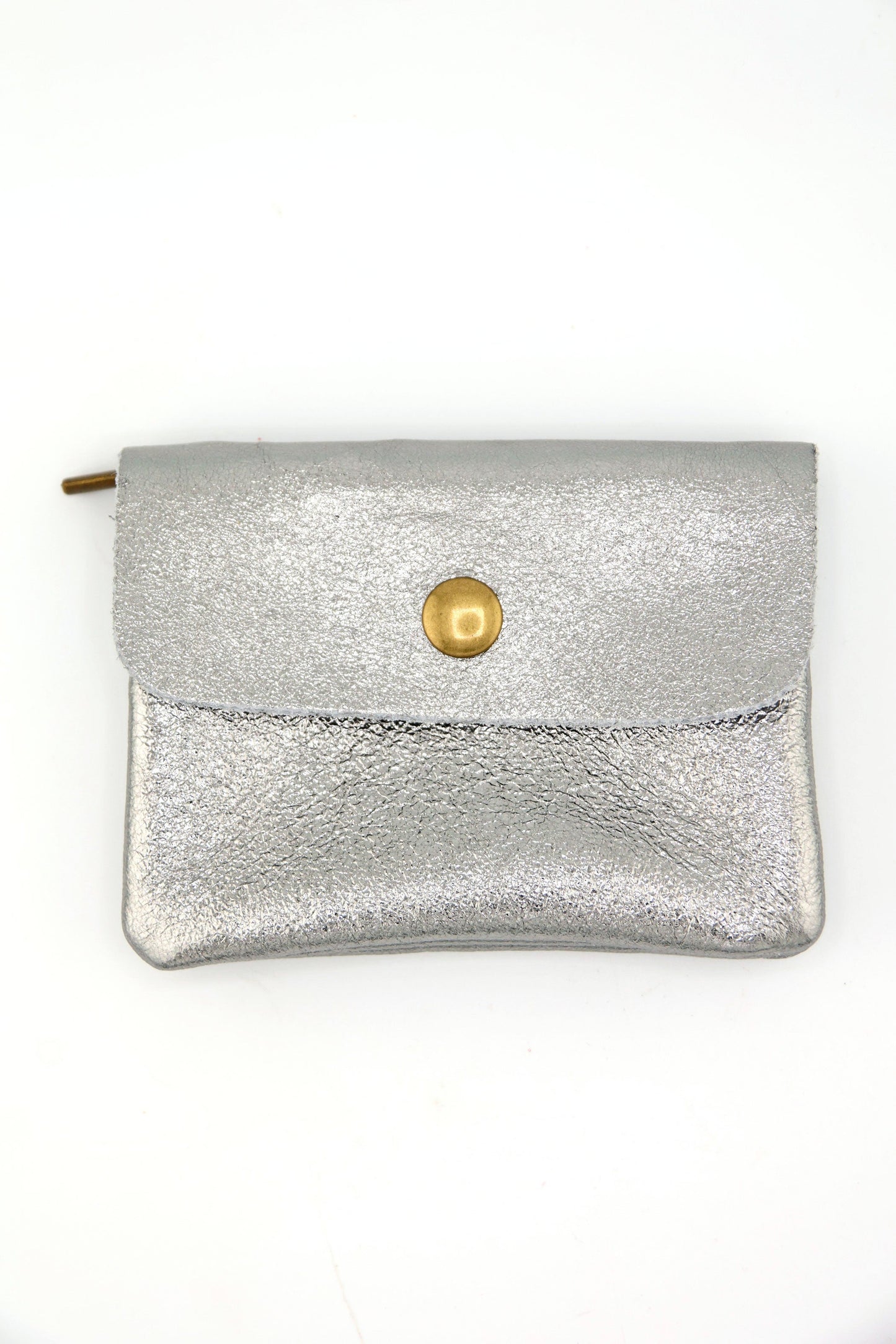 Metallic Italian Leather Coin Purse, 3 Compartments, Zipper Pocket