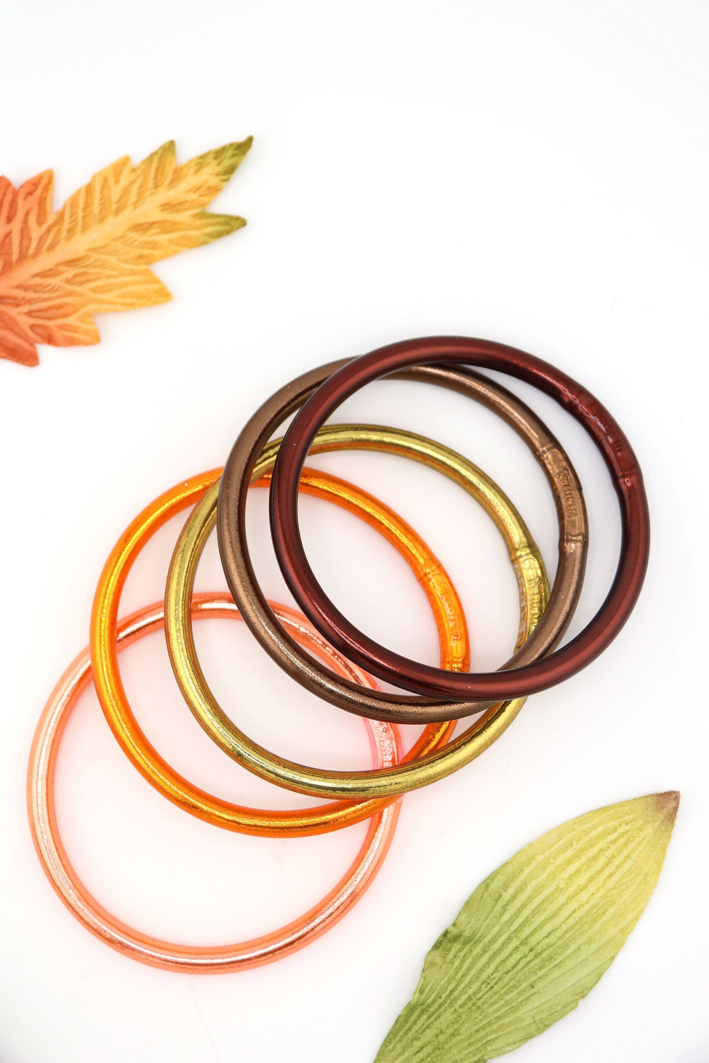 Pumpkin Spice Latte Stack: 5 Thai Buddhist Temple Bracelets, Mantra Bangle Set