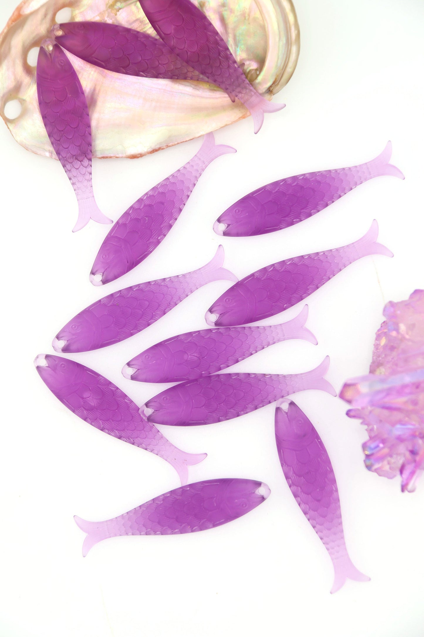 Amethyst Ice Purple Fish Charm, German Resin, 48mm, 1 Pendant