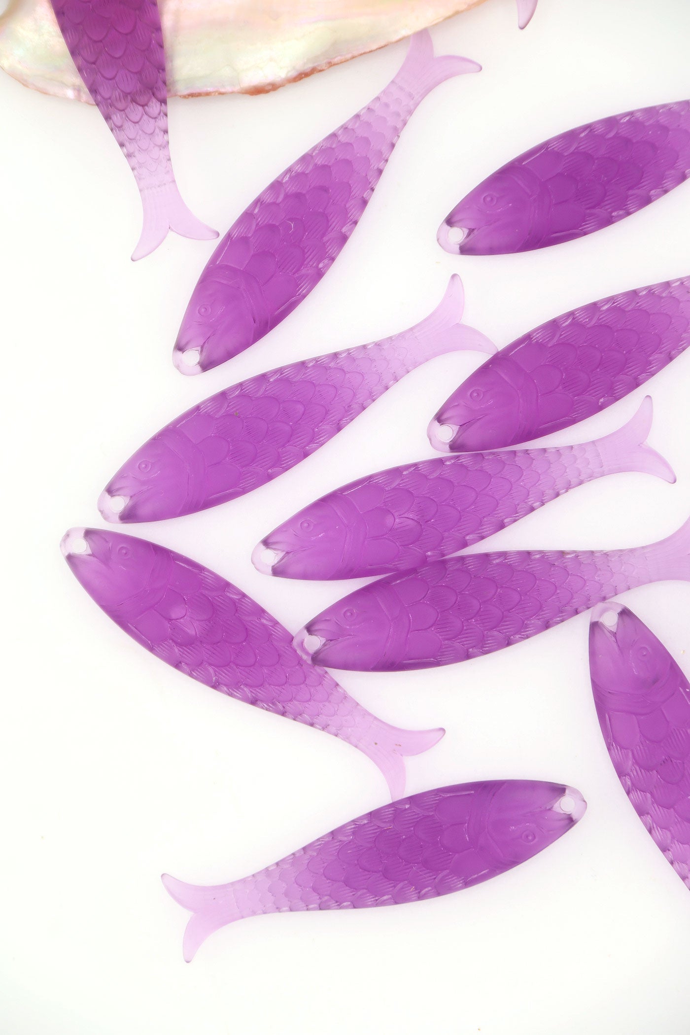 Amethyst Ice Purple Fish Charm, German Resin, 48mm, 1 Pendant