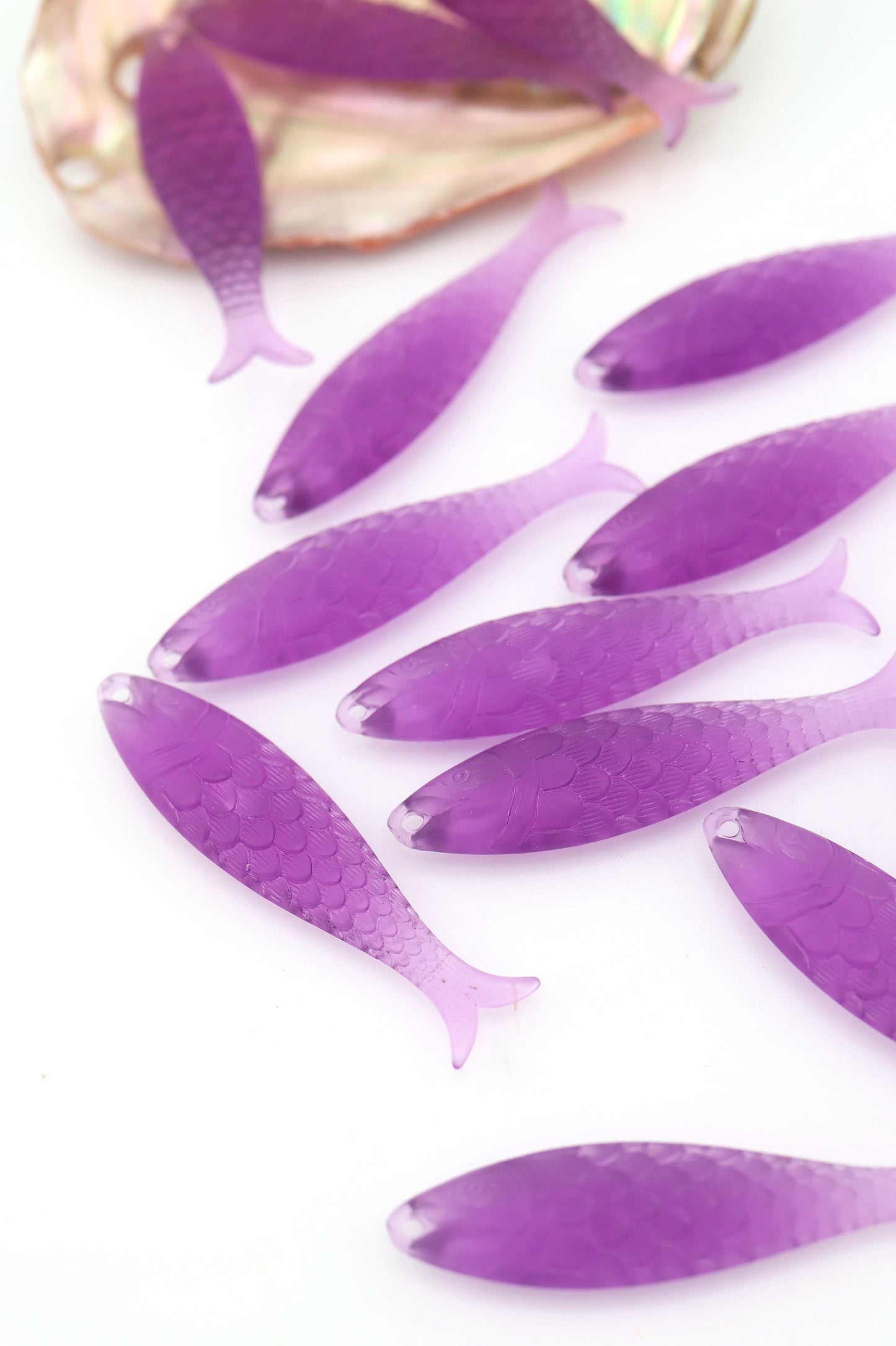 Amethyst Ice Purple Fish Charm, German Resin, 48mm, 1 Pendant