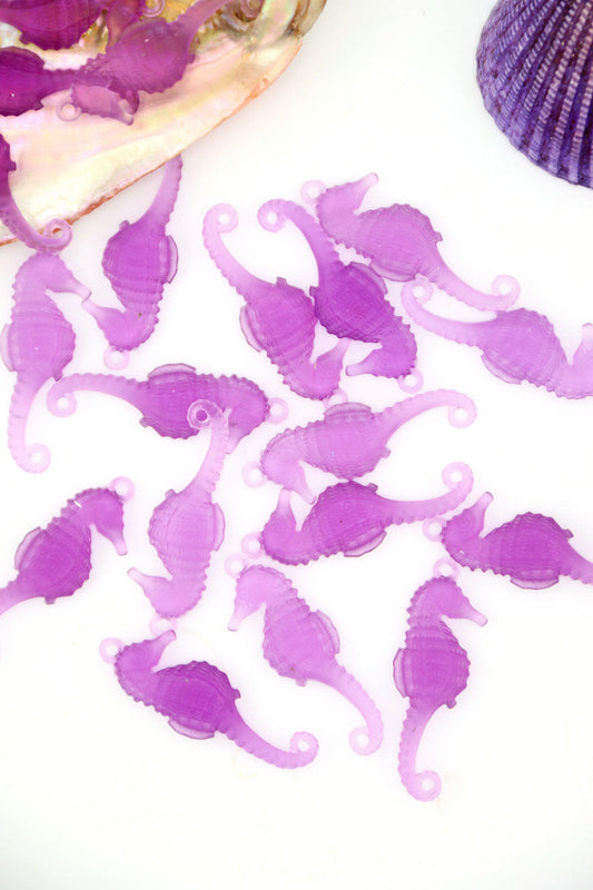 Amethyst Ice Purple Seahorse Charm, German Resin, 28mm, 1 Pendant