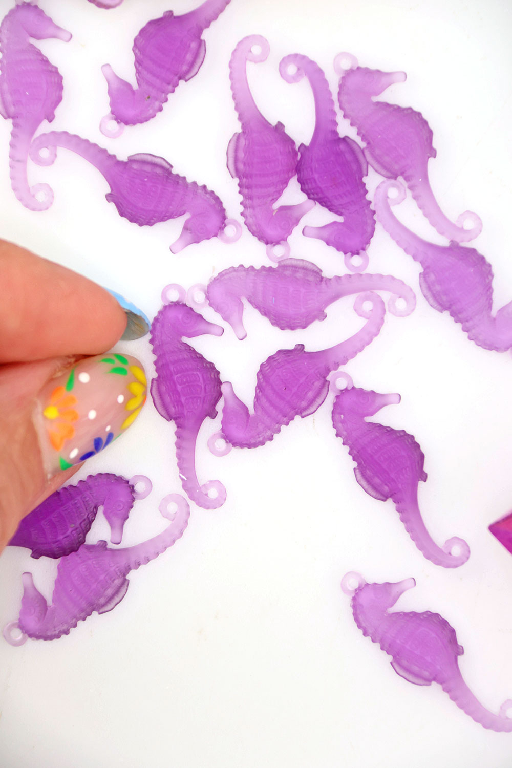Amethyst Ice Purple Seahorse Charm, German Resin, 28mm, 1 Pendant