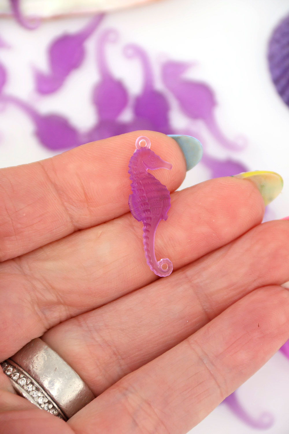 Amethyst Ice Purple Seahorse Charm, German Resin, 28mm, 1 Pendant