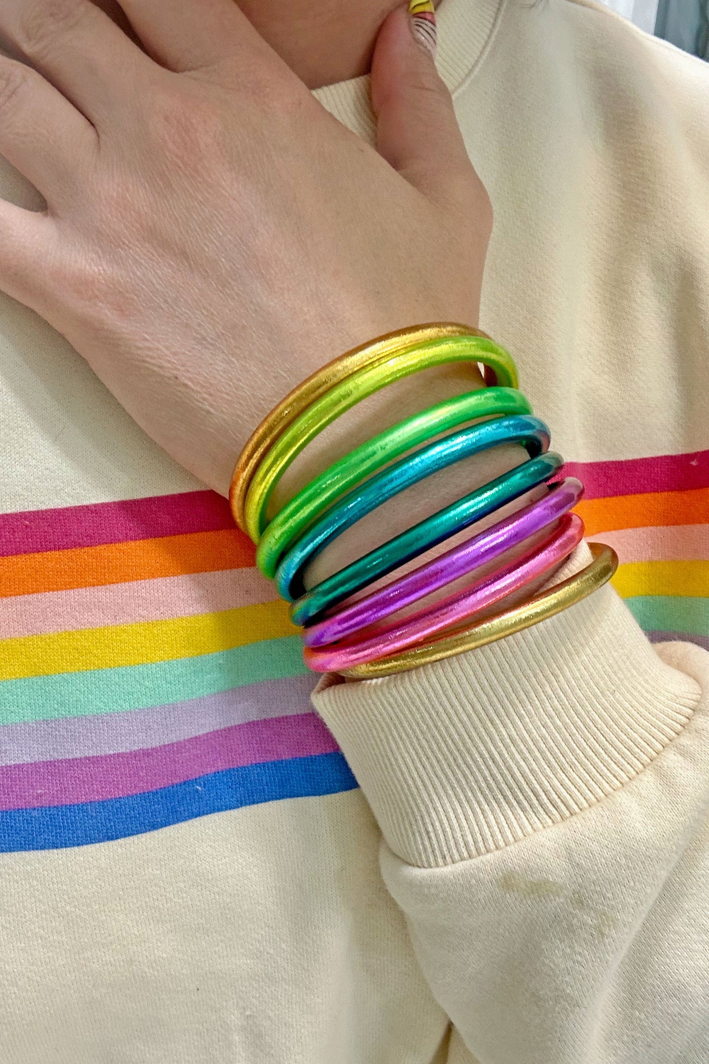 Arm Party Stacks: Rainbow Thai Buddhist Temple Bracelets, Mantra Bangle, Kumlai, Sizes Available