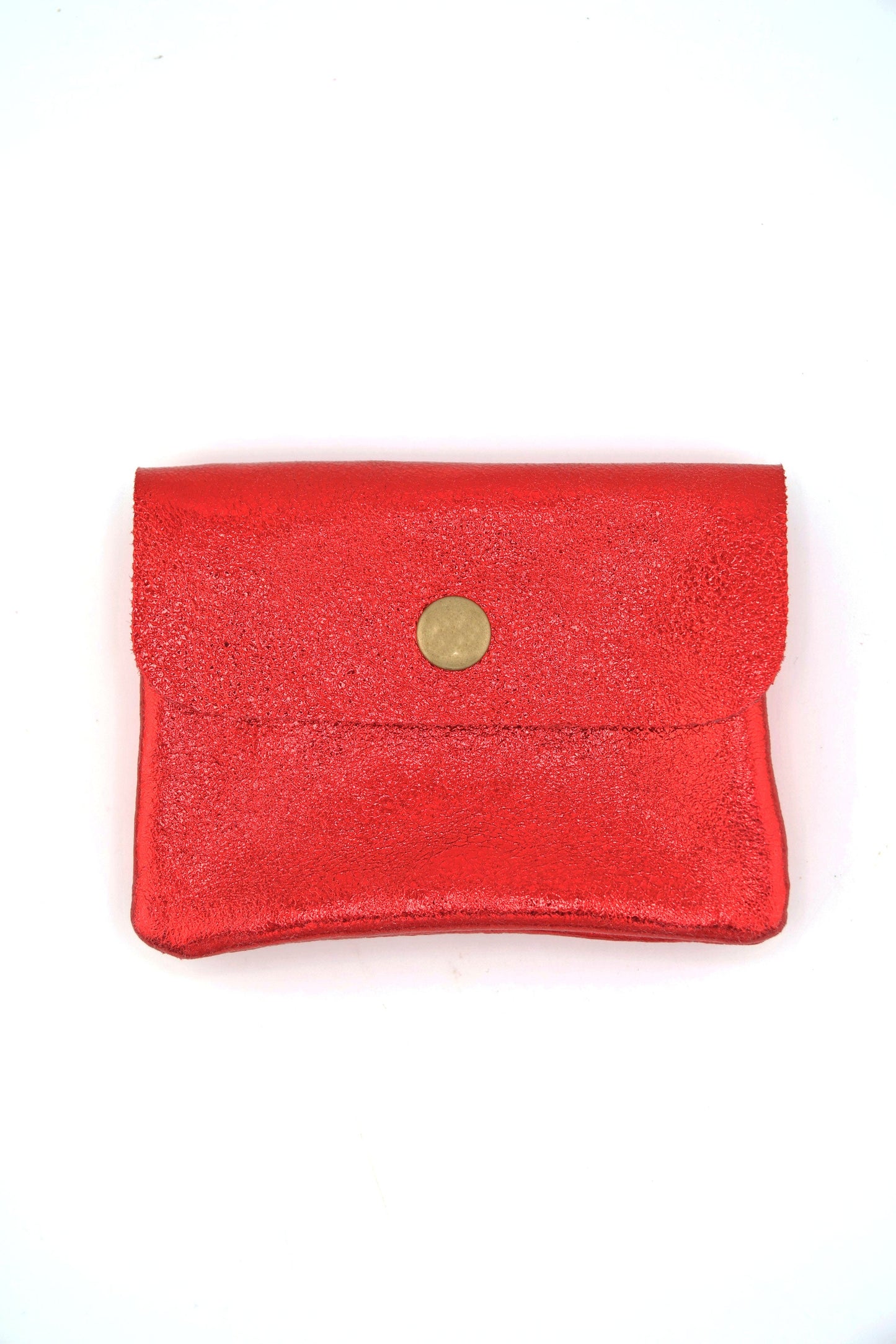 Metallic Italian Leather Coin Purse, 3 Compartments, Zipper Pocket