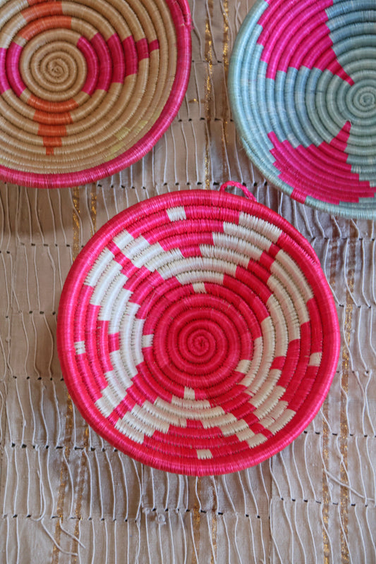 Rosie African Basket Collection, Pink, Blue, Neutral, from Rwanda, Set of 3