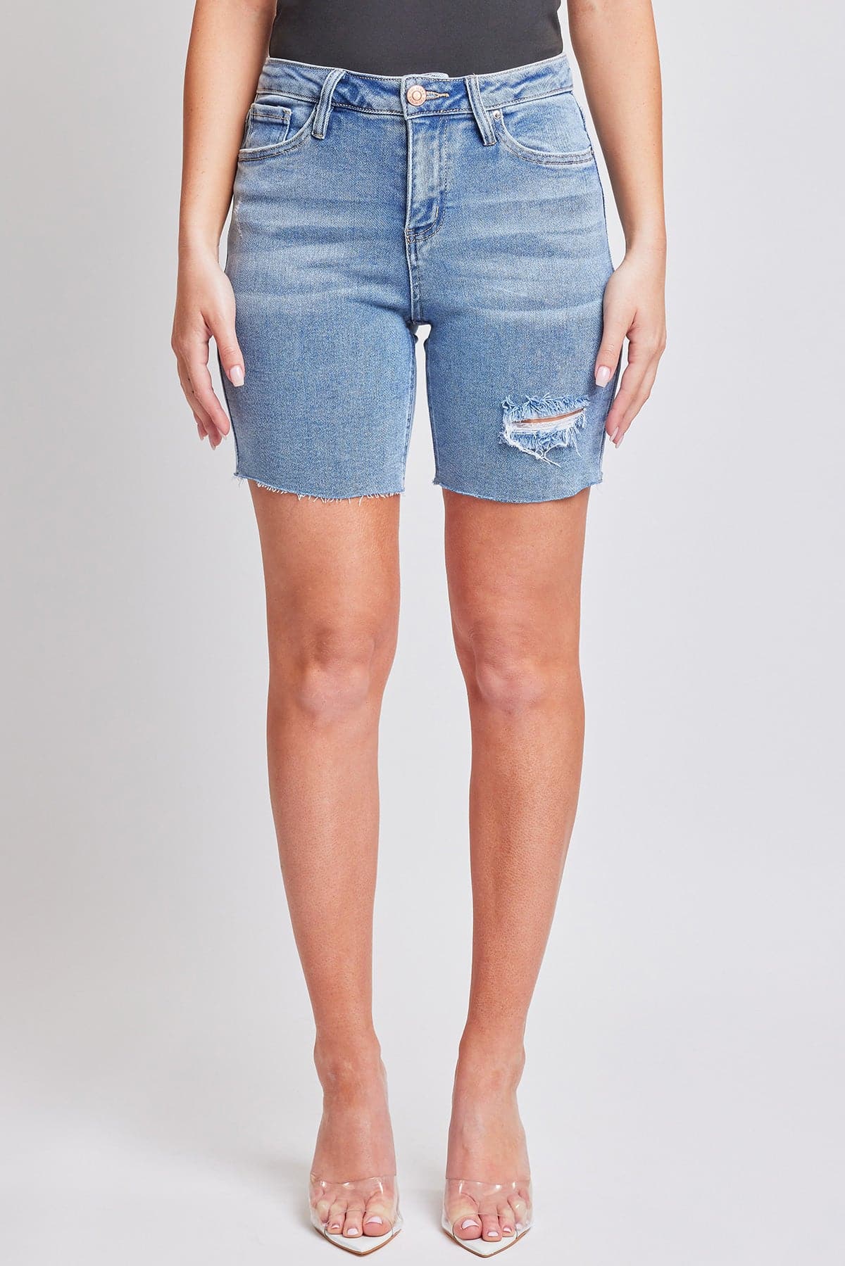 Women's Luxe High Rise Long Short Denim-Distressed