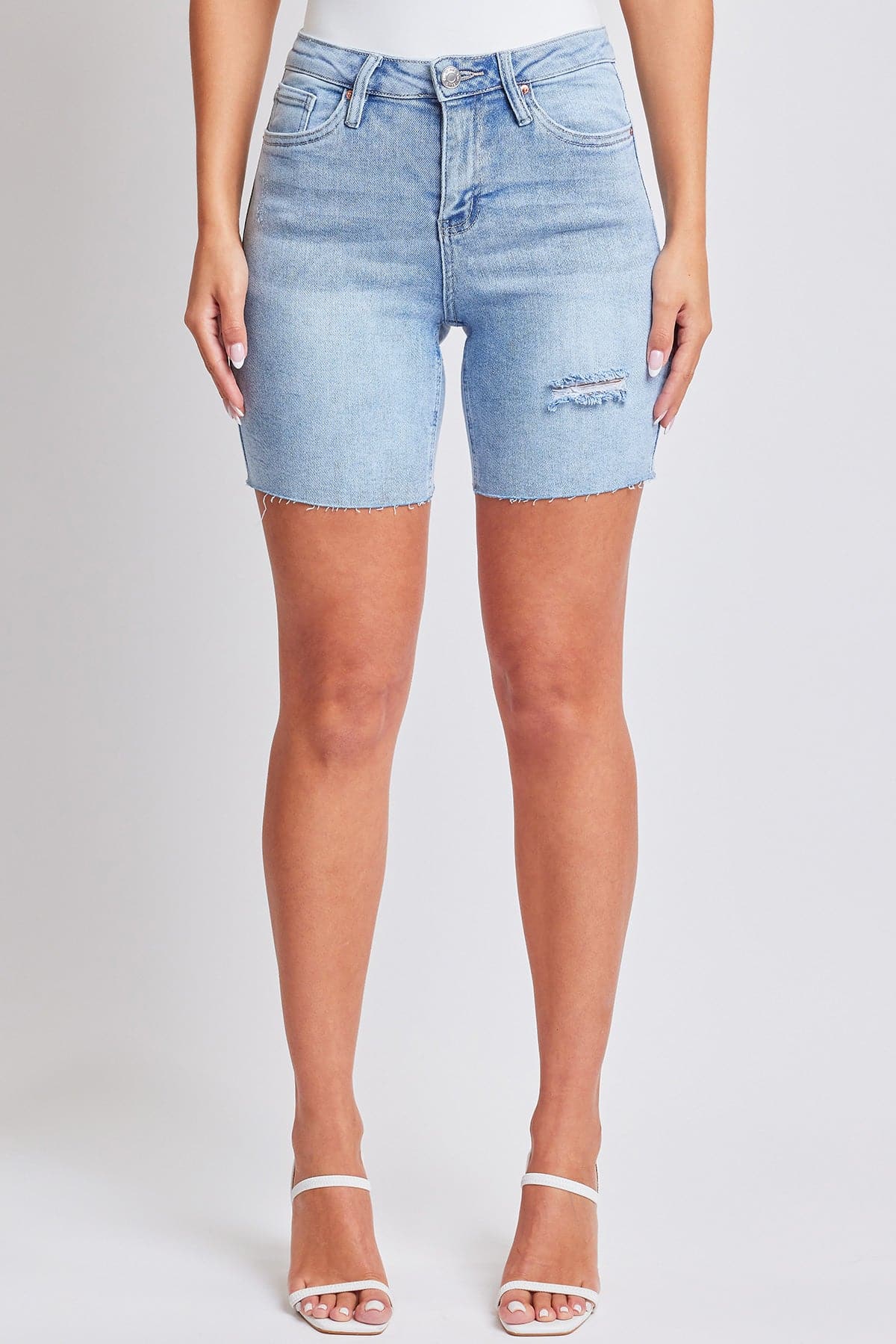 Women's Luxe High Rise Long Short Denim-Distressed