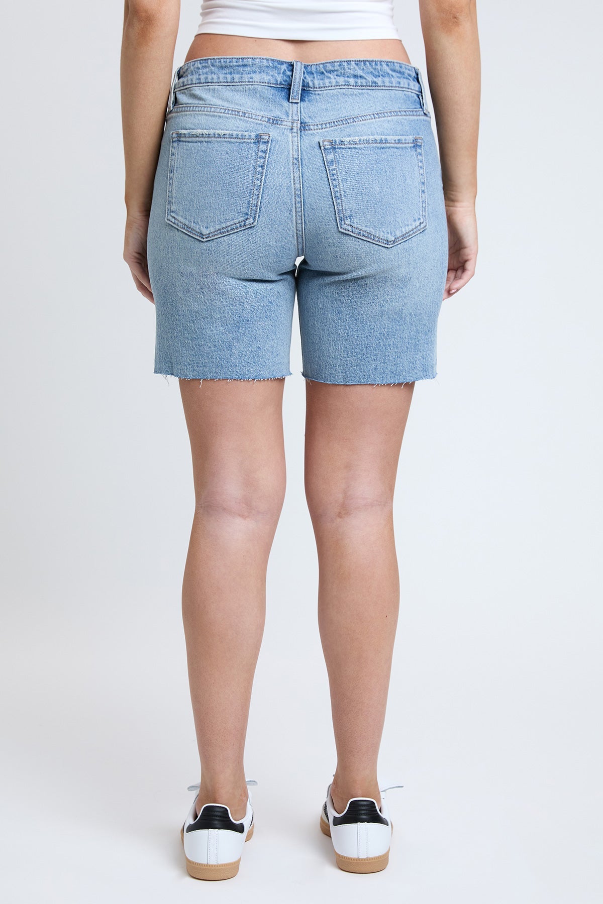 Women's Luxe Mid Rise Long Short with Raw Hem