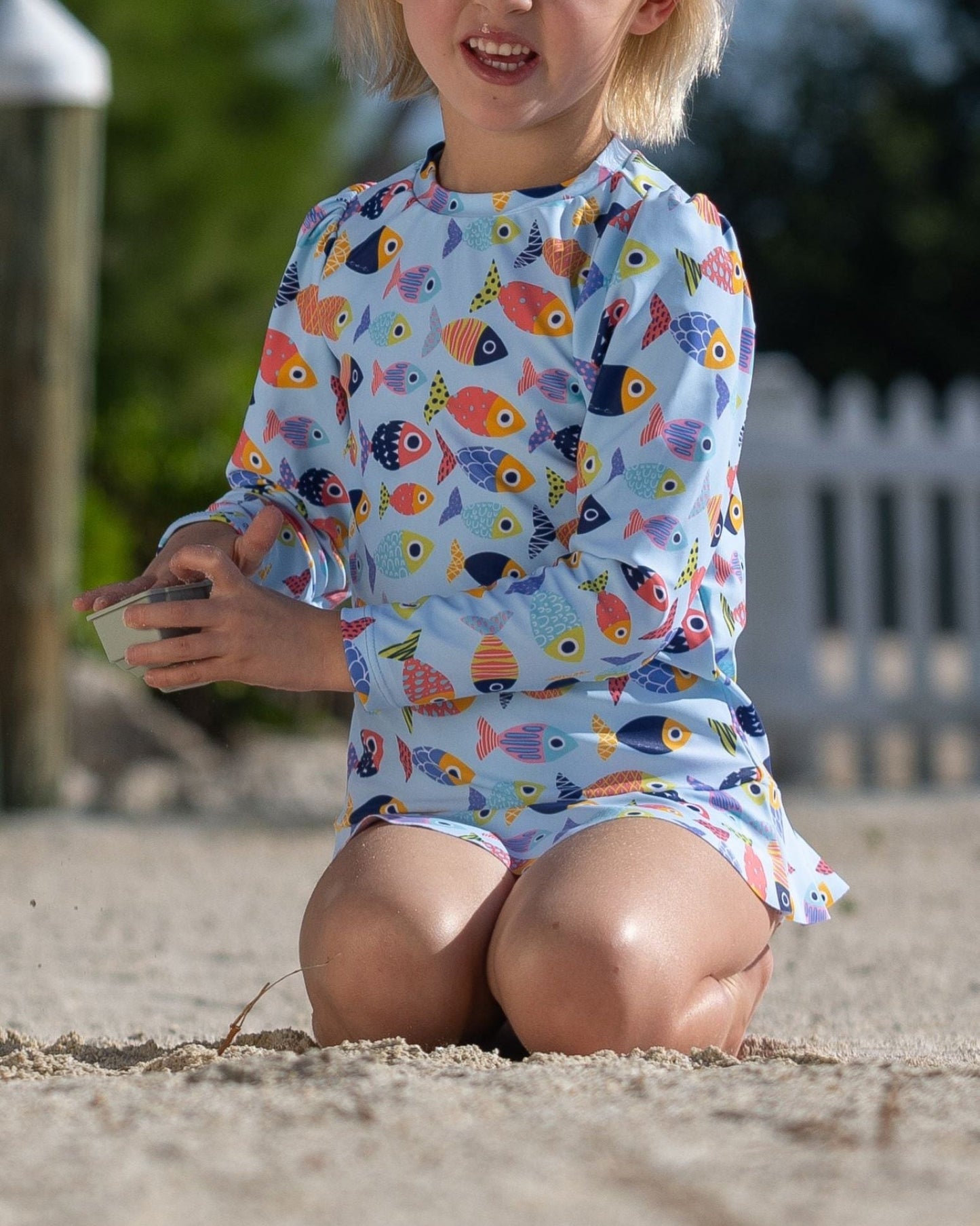 Colorful Fish Long Sleeve Sun Shirt and Swim Bottom Set