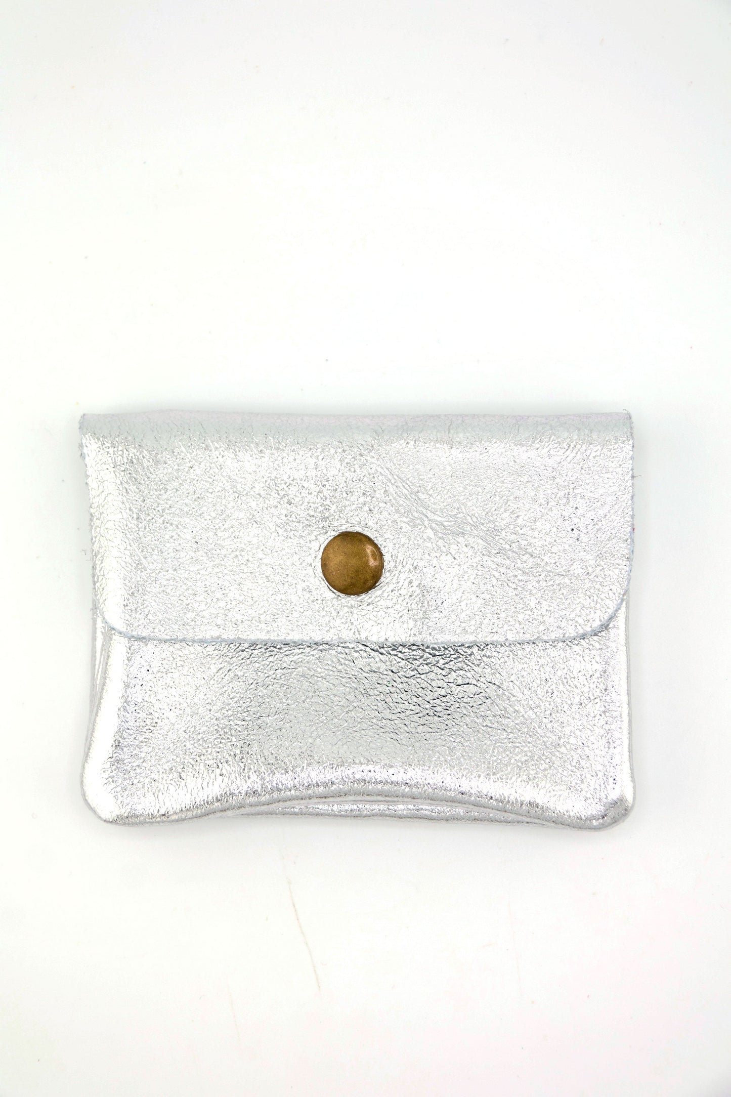 Metallic Italian Leather Coin Purse, 3 Compartments, Zipper Pocket