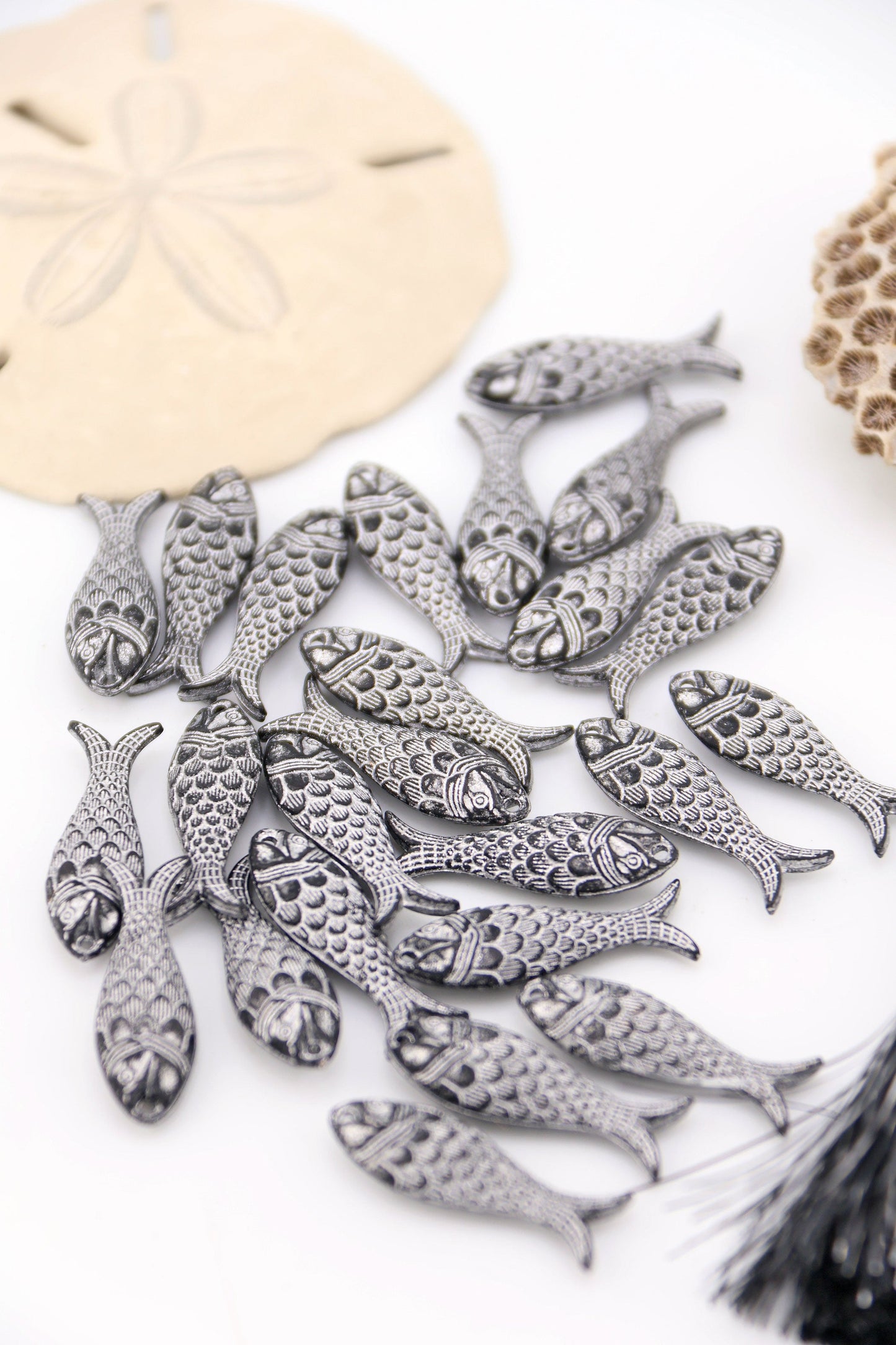 Black with Silver Fish Charm, German Resin, 27mm, 1 Pendant