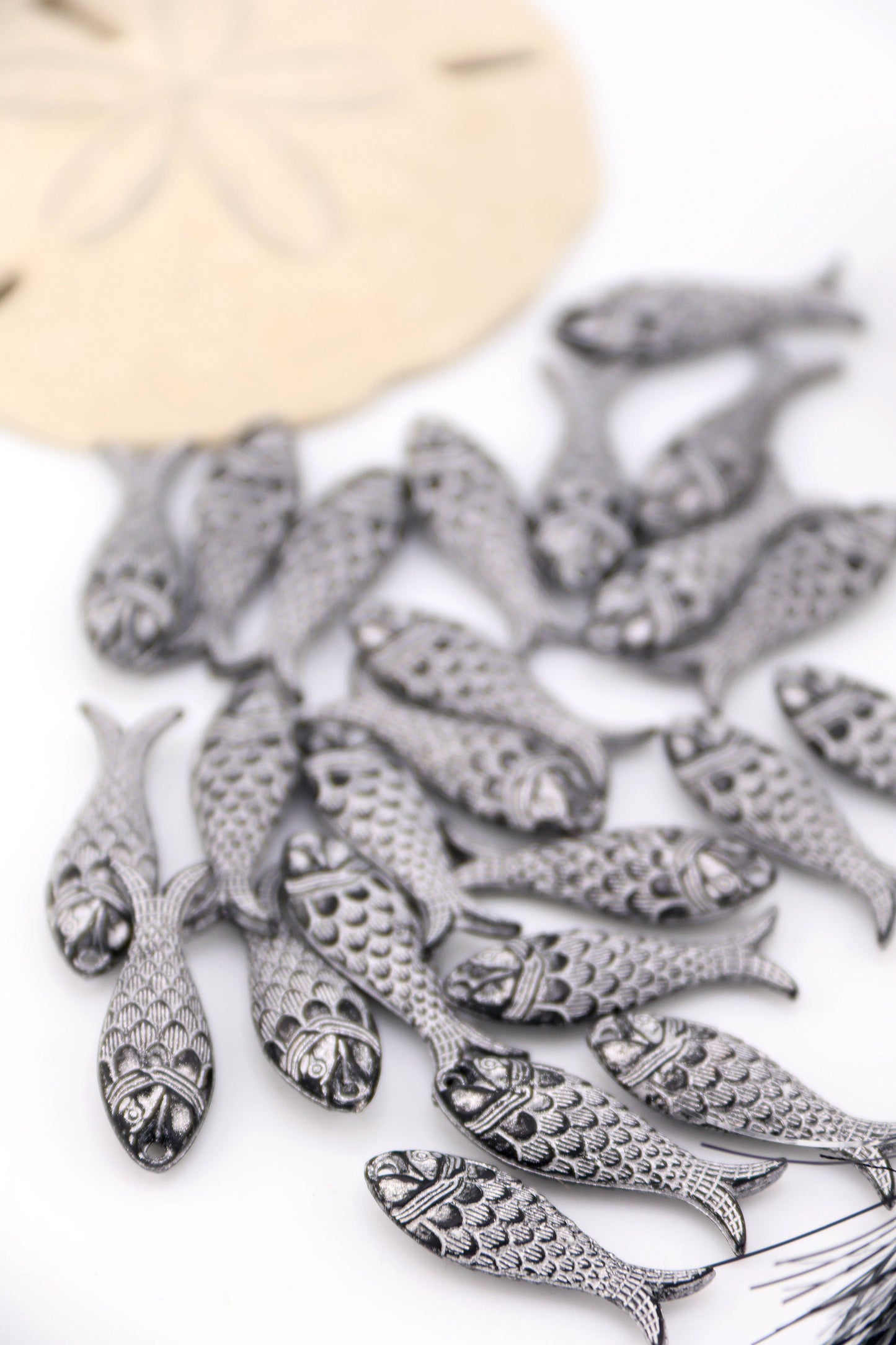 Black with Silver Fish Charm, German Resin, 27mm, 1 Pendant