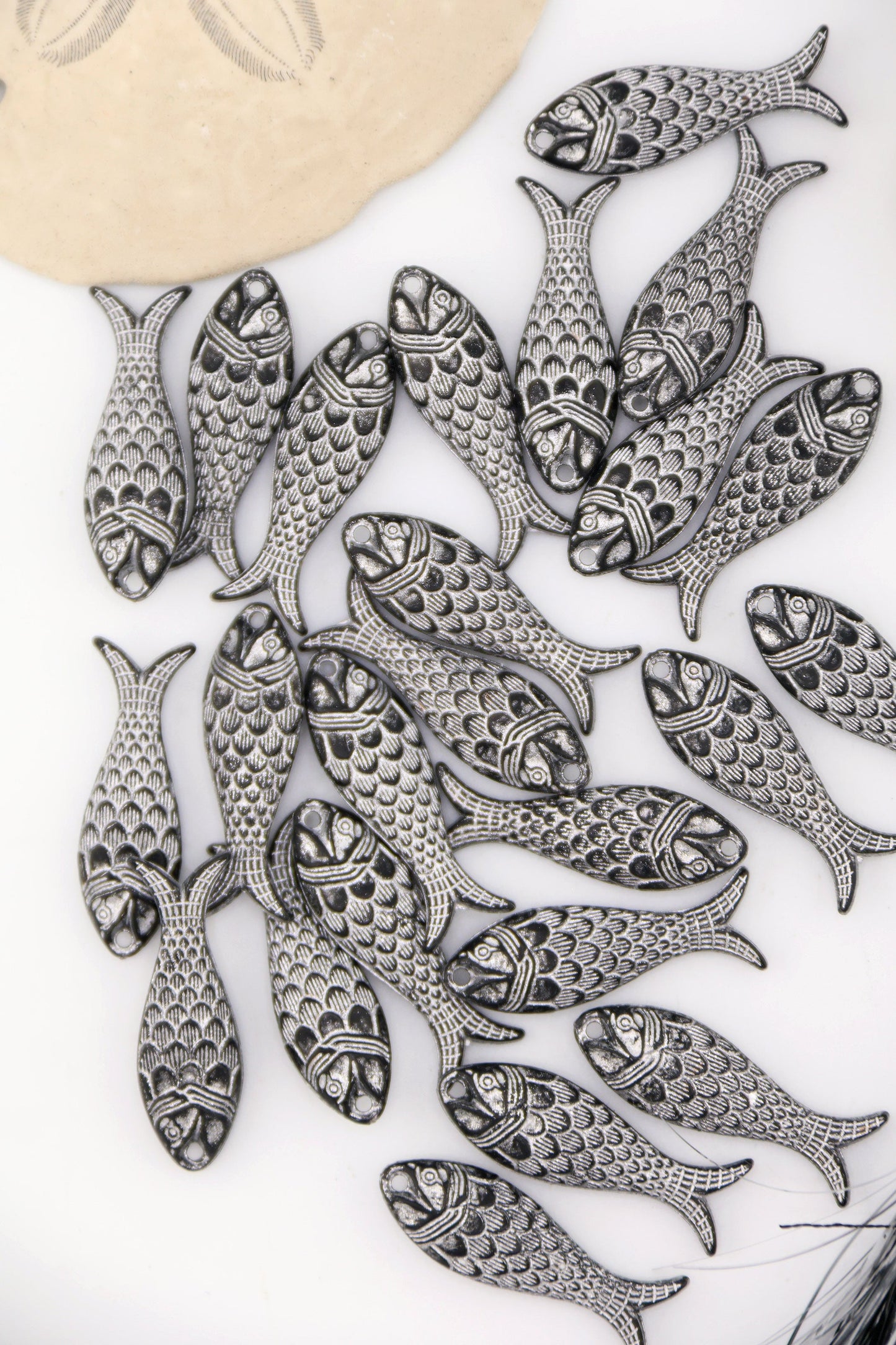 Black with Silver Fish Charm, German Resin, 27mm, 1 Pendant