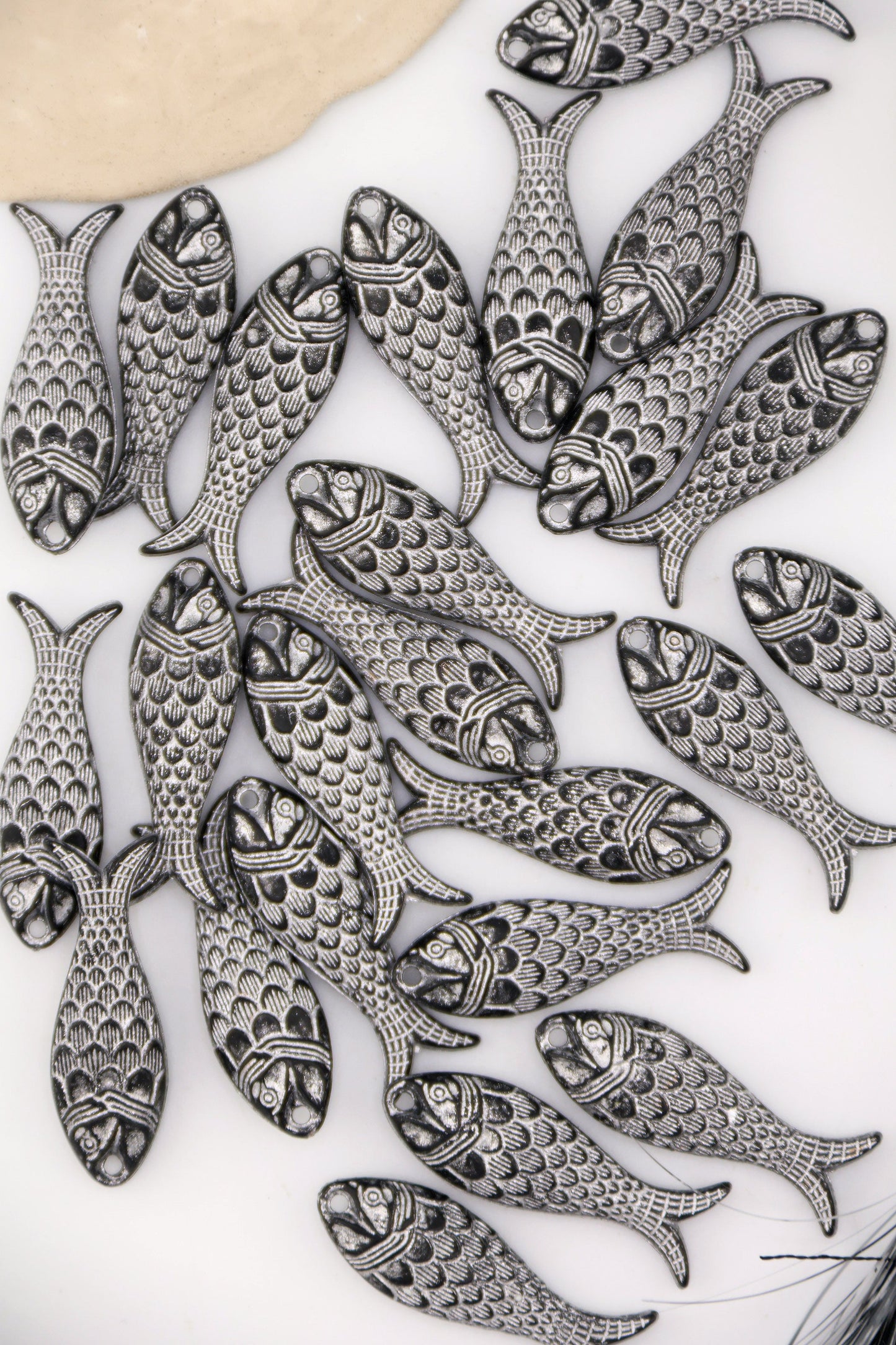 Black with Silver Fish Charm, German Resin, 27mm, 1 Pendant